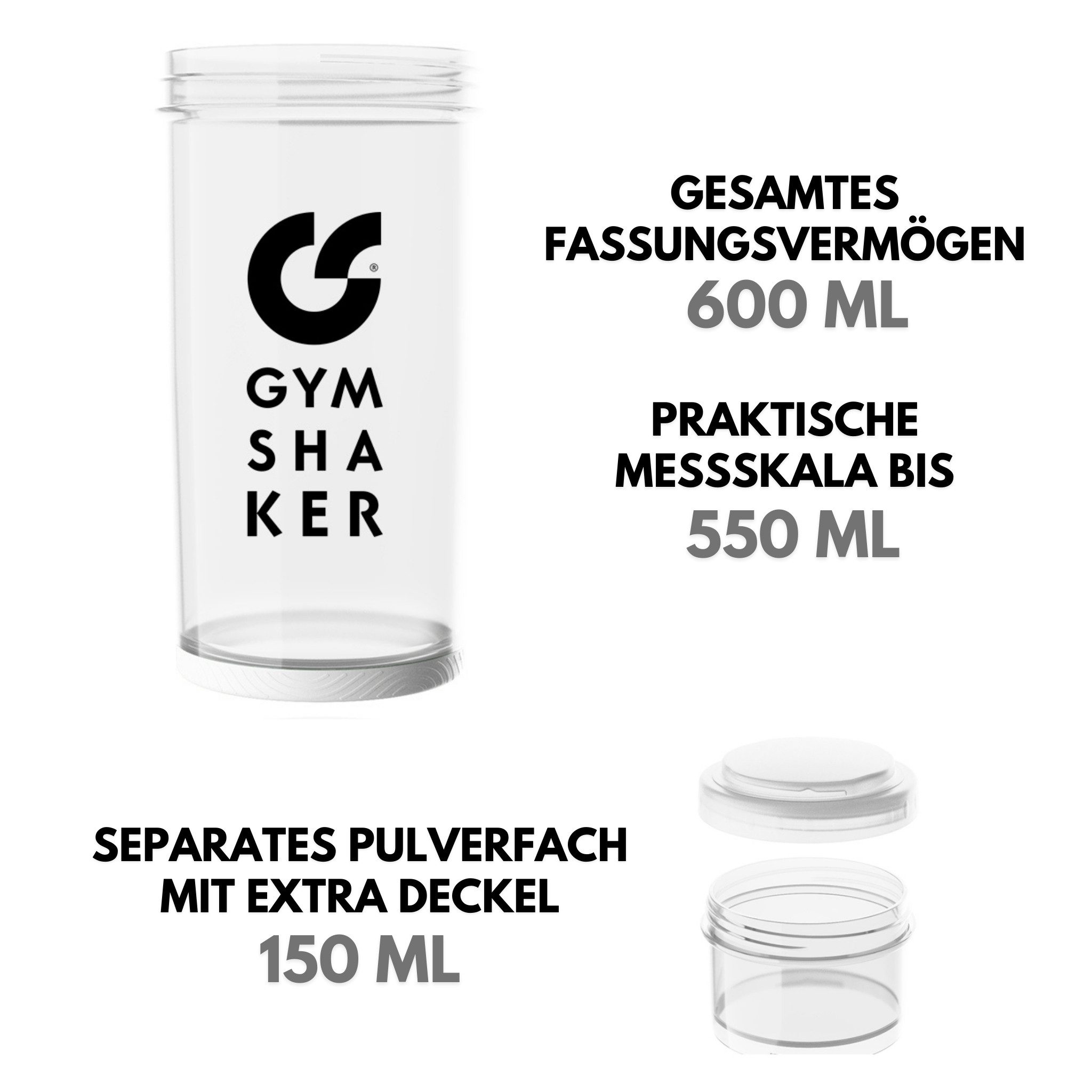 GYMSHAKER Protein Shaker mit Pulverfach - Trinkflasche für Fitness, Sport & Bodybuilding, Shaker für EAA, Eiweiß- & Sportgetränke, spülmaschinengeeignet