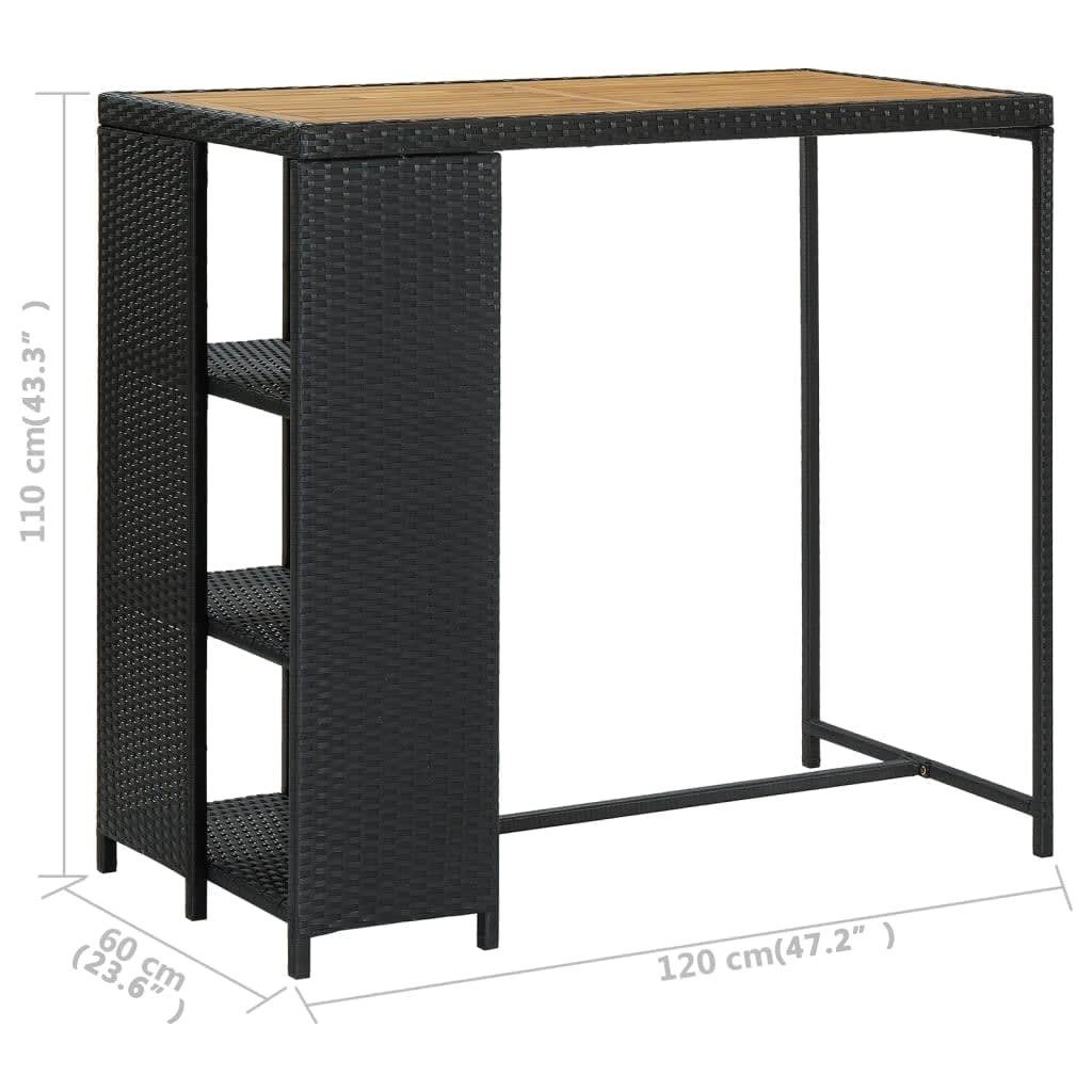 in PE-Rattan, Esstisch Akazien-Massivholz Schwarz mit aus möbelando Stahl, (LxBxH: Ölfinish cm), 120x60x110 3004523