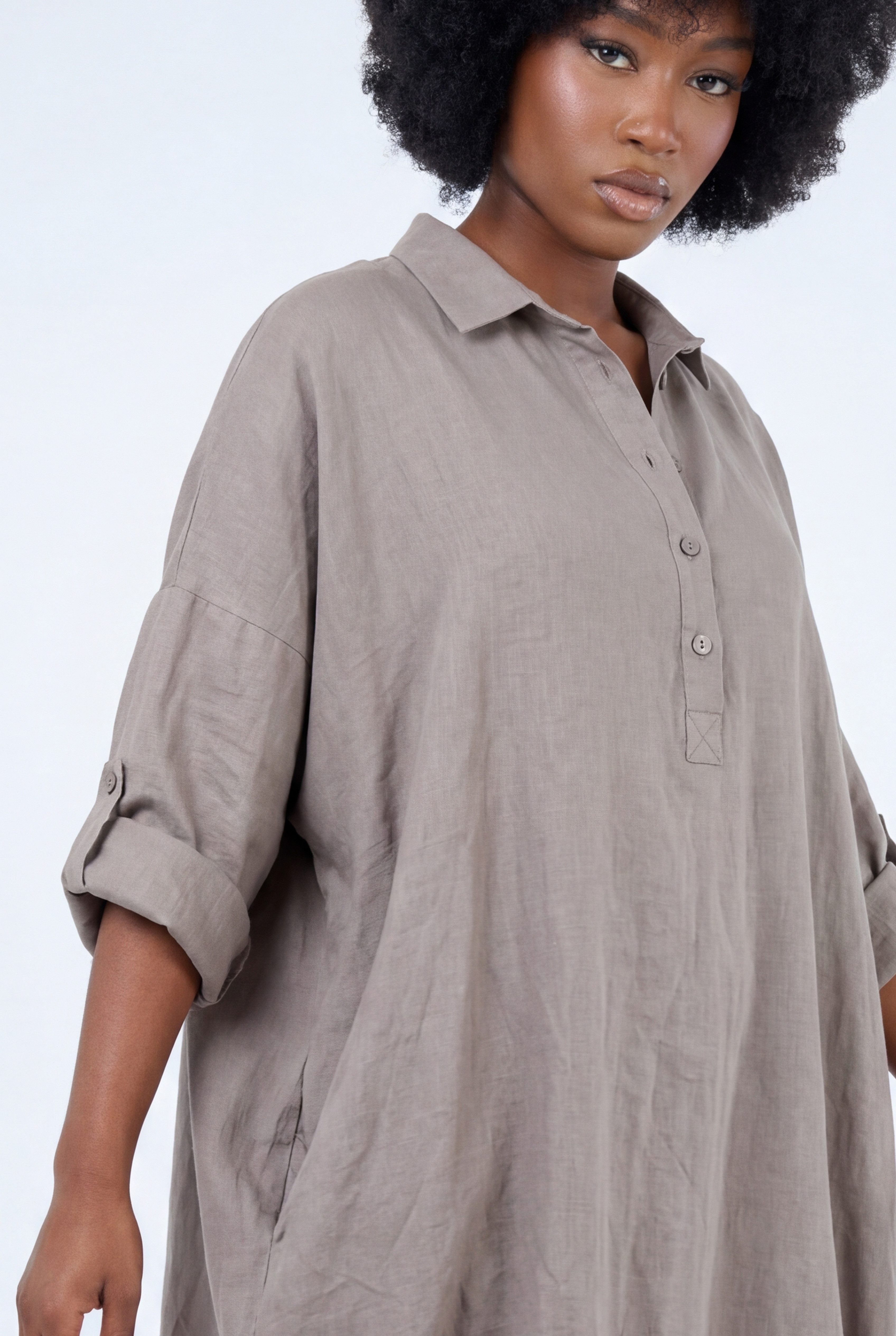 YC Fashion & Style Blusenkleid Leinen-Tunika Oversized One Size in Unifarbe