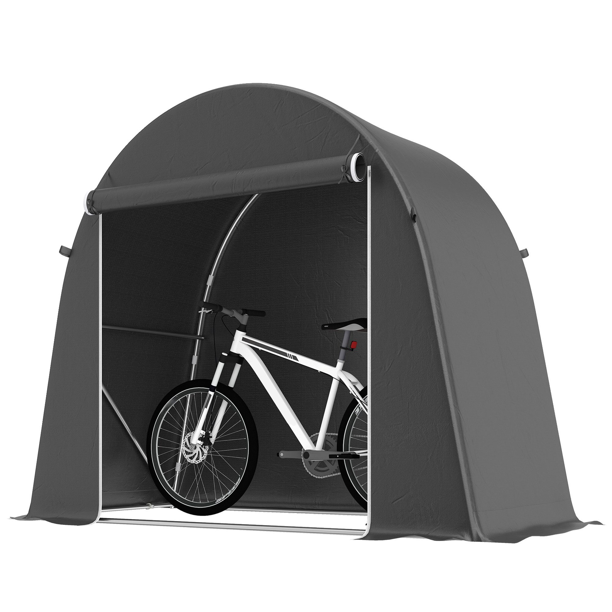 Outsunny Gerätezelt mit aufrollbar Reißverschlusstür, Personen: 1 (wasserdicht Fahrradgarage, 1 tlg., Garagenzelt), für Fahrräder Gartengeräte Dunkelgrau