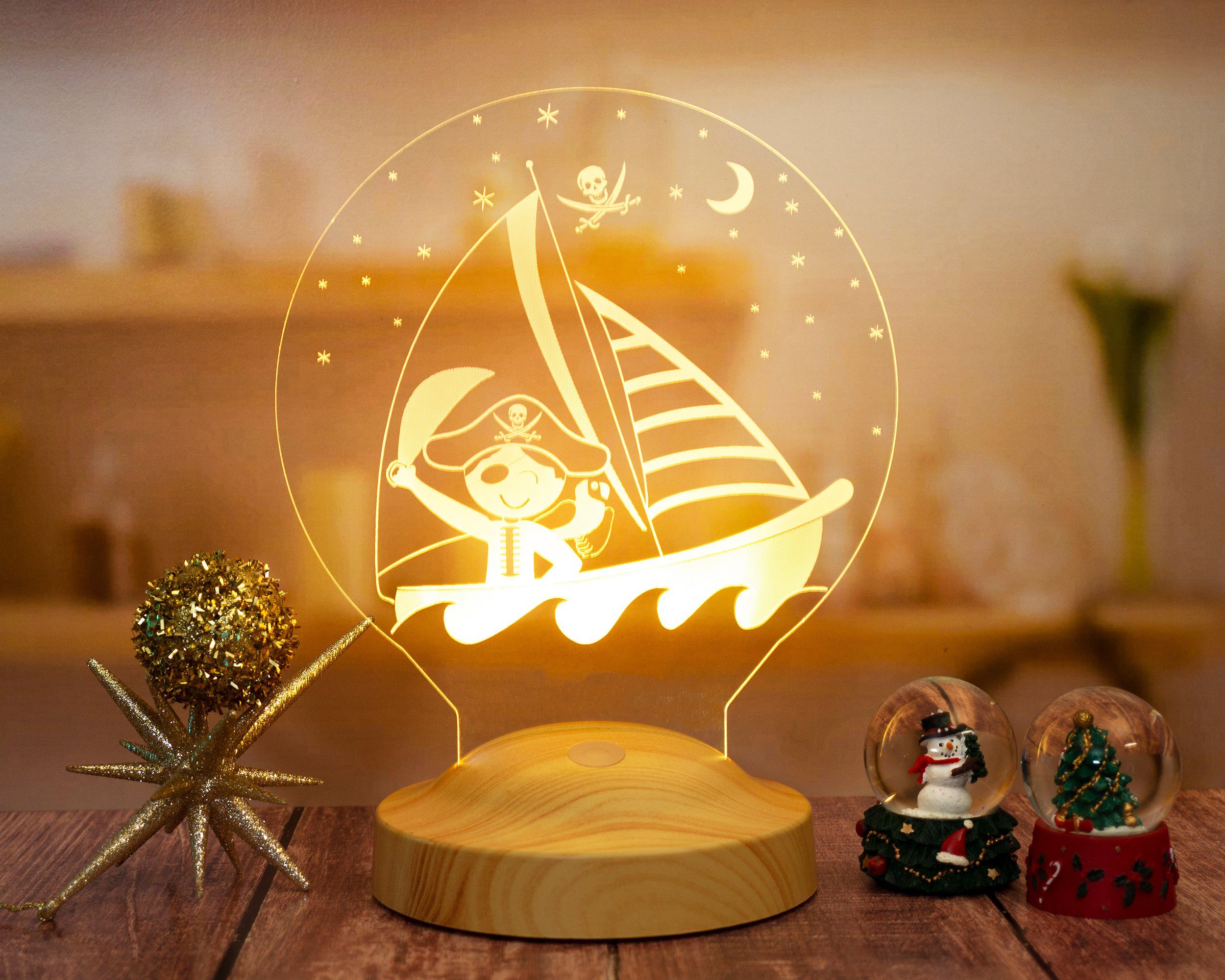 Geschenkelampe LED Nachttischlampe Baby Pirat 3D Lampe Geschenk für Kinder,  Babys, Leuchte 7 Farben fest integriert, Geburtstagsgeschenk für Babys,  Mädchen, Jungen | Leuchtfiguren