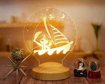 Geschenkelampe LED Nachttischlampe Baby Pirat 3D Personalisierte Lampe Geschenk für Kinder, Leuchte 7 Farben fest integriert, Geburtstagsgeschenk für Babys, Mädchen, Jungen