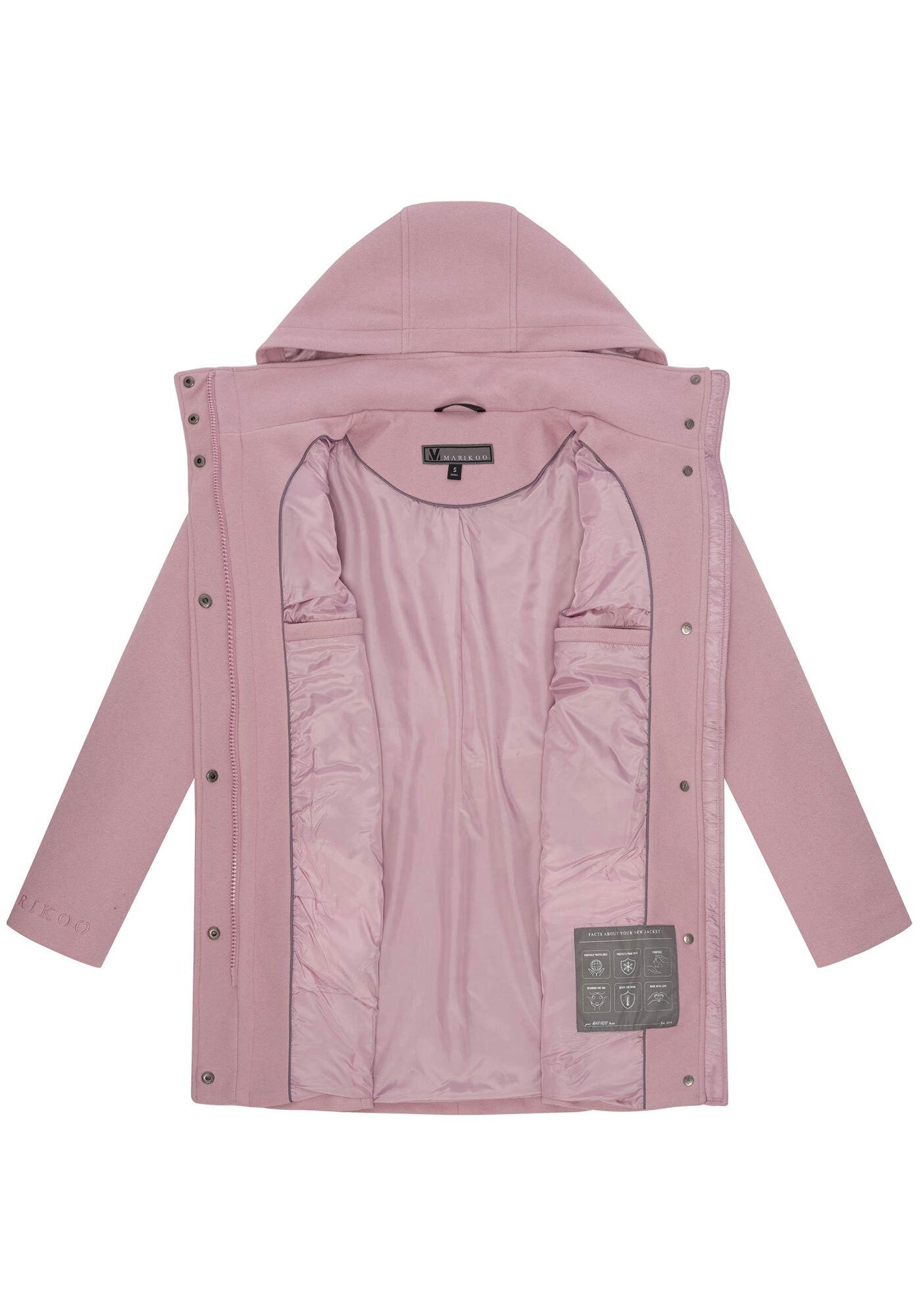 Marikoo Kurzmantel Katalinaa Eleganter Wickel Mantel mit Taillengürtel und Oversized Hood Kapuze – Bild 5 von 5