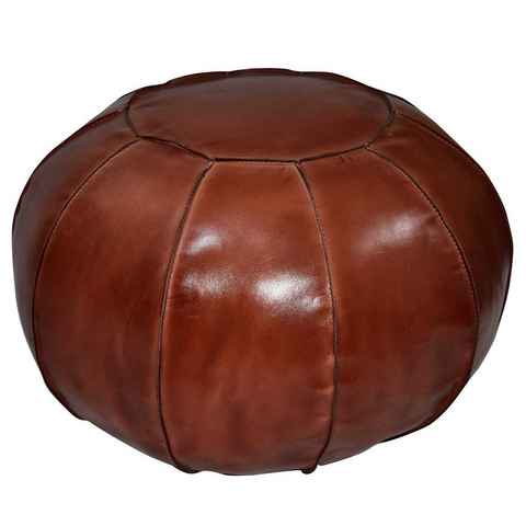 Casa Moro Polsterhocker Orientalischer Echt-Leder Pouf Yuva Karamel mit Füllung Ø 52cm Höhe 36cm, runder Sitzpouf moderner Fußhocker Sitzhocker Ledersitzkissen, HH3314