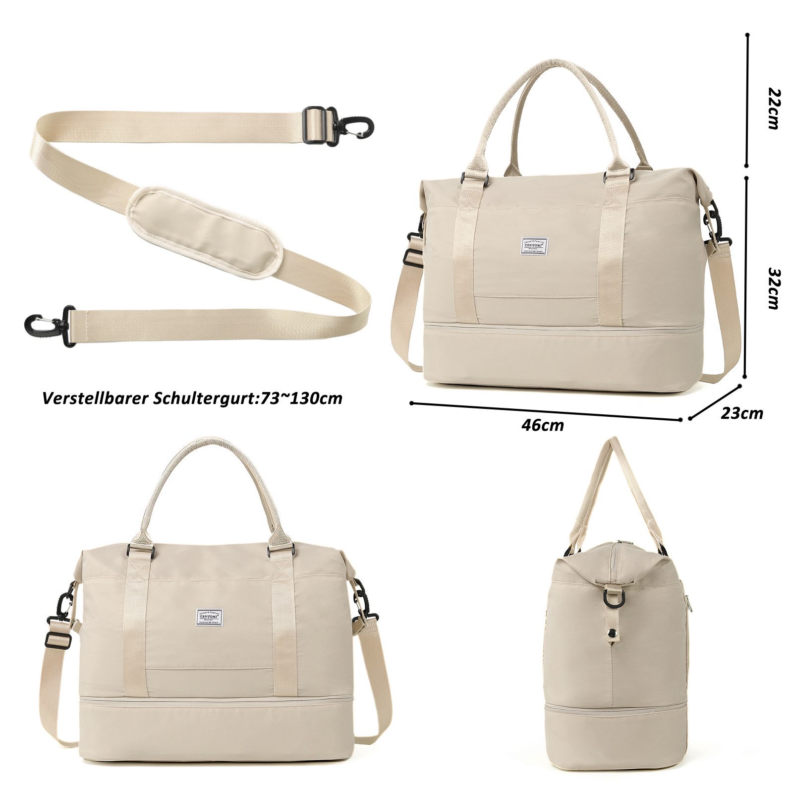 TAN.TOMI Reisetasche Wasserdichter Reise-Seesack - Tragetasche, Sporttasche, Schultertasche (Erweiterbar mit Trolley-Ärmel und Nasstasche), Wochenendtasche für Damen und Herren - Krankenhaus-Tasche