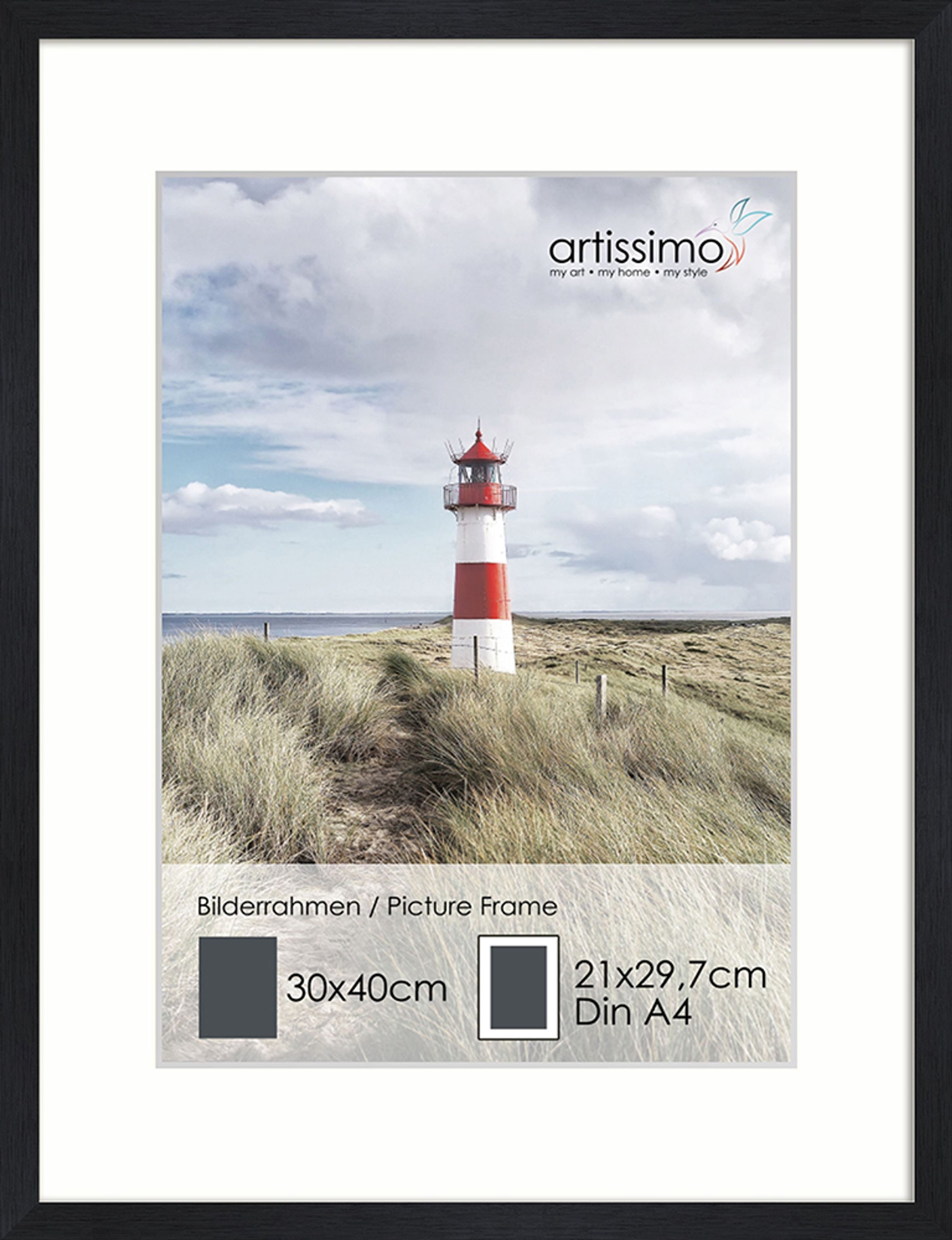 artissimo Bilderrahmen Bilderrahmen 30x40 cm inkl. Passepartout DIN A4 Schwarz Matt