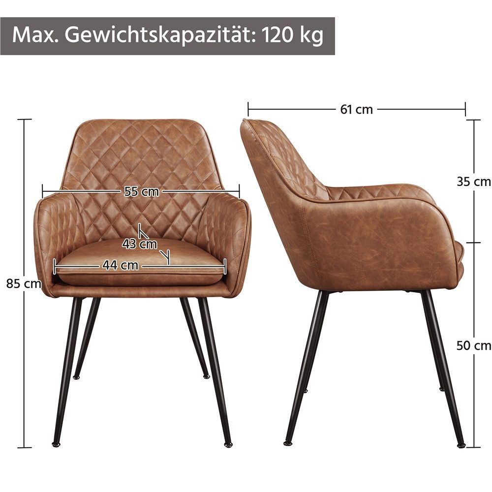 Yaheetech Esszimmerstuhl Küchenstühle 2er/4er/6er set (2 St), Stuhl-Set Polsterstühle mit Armlehnen und Metallbeine – Bild 4 von 5