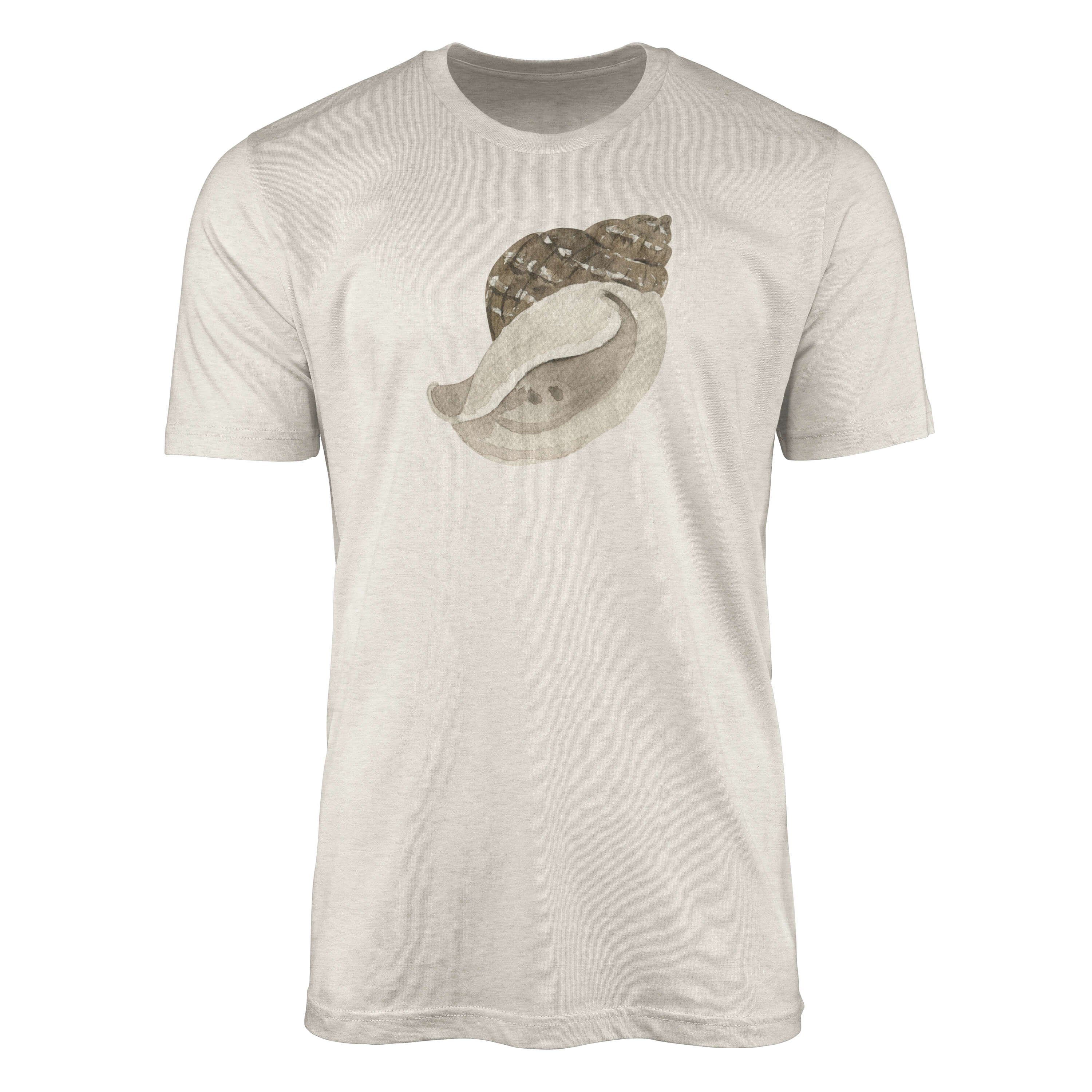 Sinus Art T-Shirt Herren Shirt 100% gekämmte Bio-Baumwolle T-Shirt Seemuschel Wasserfarben Motiv Nachhaltig Ökomode a (1-tlg) | T-Shirts