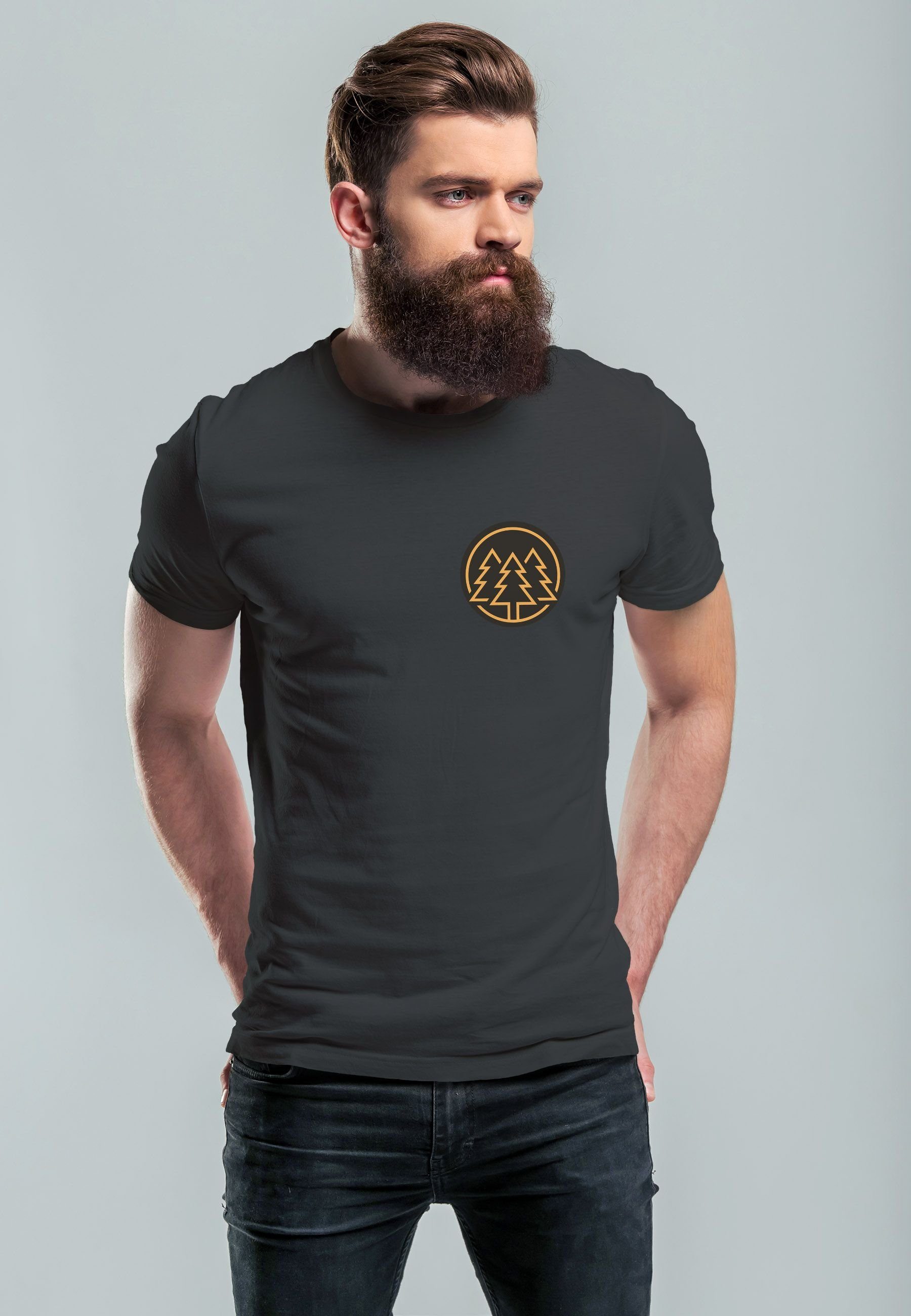 Neverless Print-Shirt Herren T-Shirt Print Logo Wald Bäume Outdoor Wandern günstig online kaufen