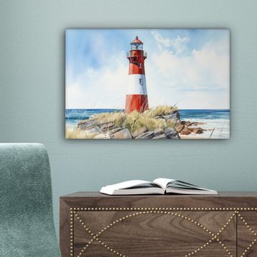 OneMillionCanvasses® Leinwandbild Leuchtturm - Felsen - Meer - Natur - Maritim, (1 St), Wandbild Leinwandbilder, Aufhängefertig, Wanddeko, 30x20 cm