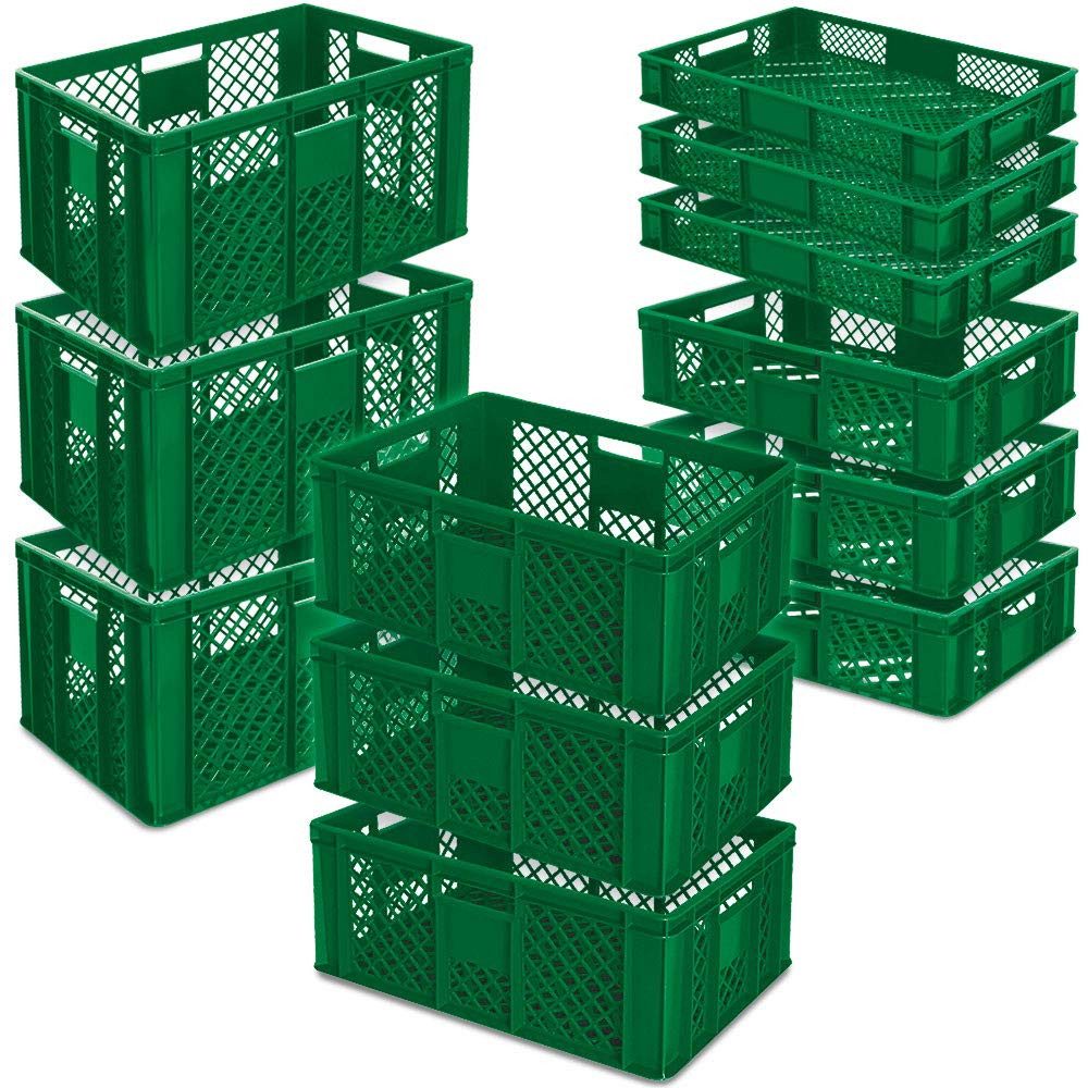 BRB-Lagertechnik Stapelbox 12x Stapelkorb/Bäckerkisten in 4 Größen, Grundmaß LxB 600x400 mm, Euro-Behälter aus hochwertigem, formstabilem Polyethylen-Kunststoff