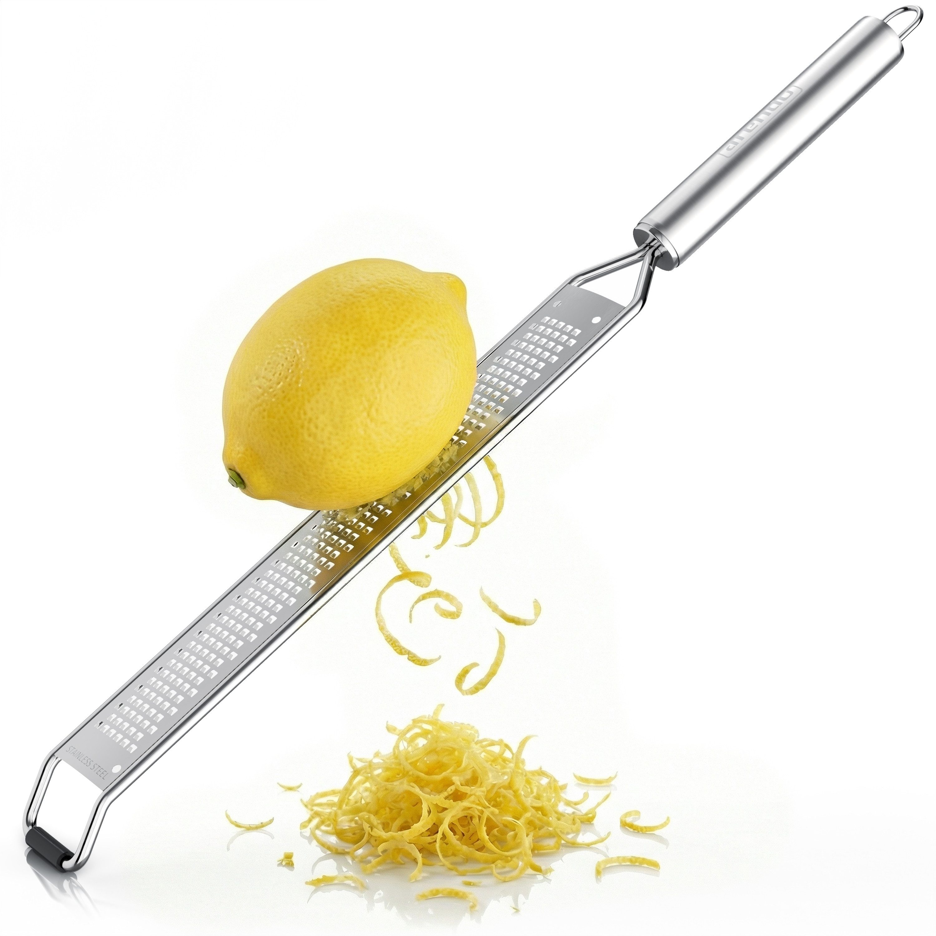 Arendo Multireibe Feinreibe für Zitronen, Parmesan, Muskat, Ingwer & Schokolade, Edelstahl, (2-St., Zesterreibe), Scharfe Edelstahlklinge, Schutzabdeckung, Antirutschfuß, Aufhängeloch