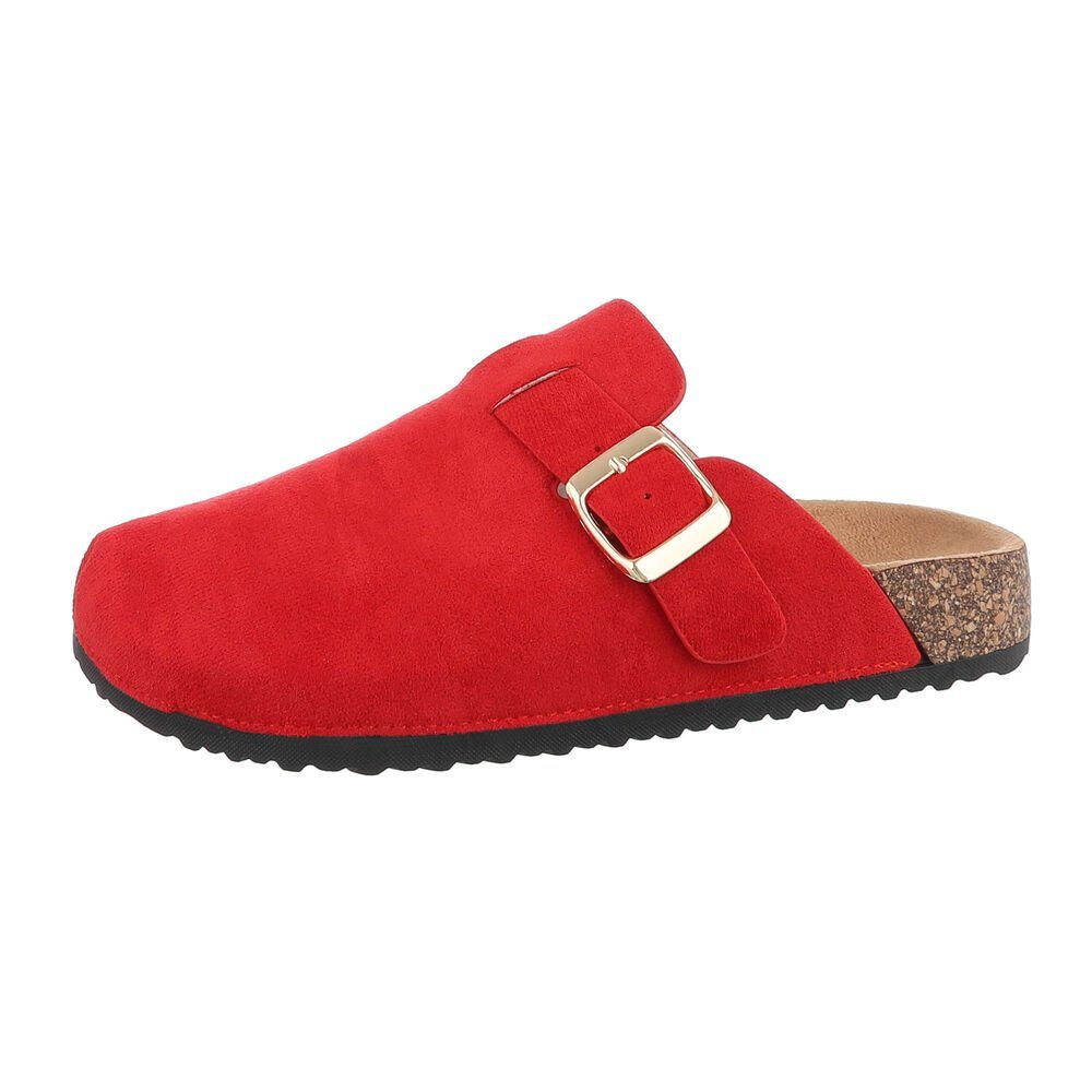 Pantoletten Mules Pantolette Flach Damen Ital-Design in Rot Freizeit