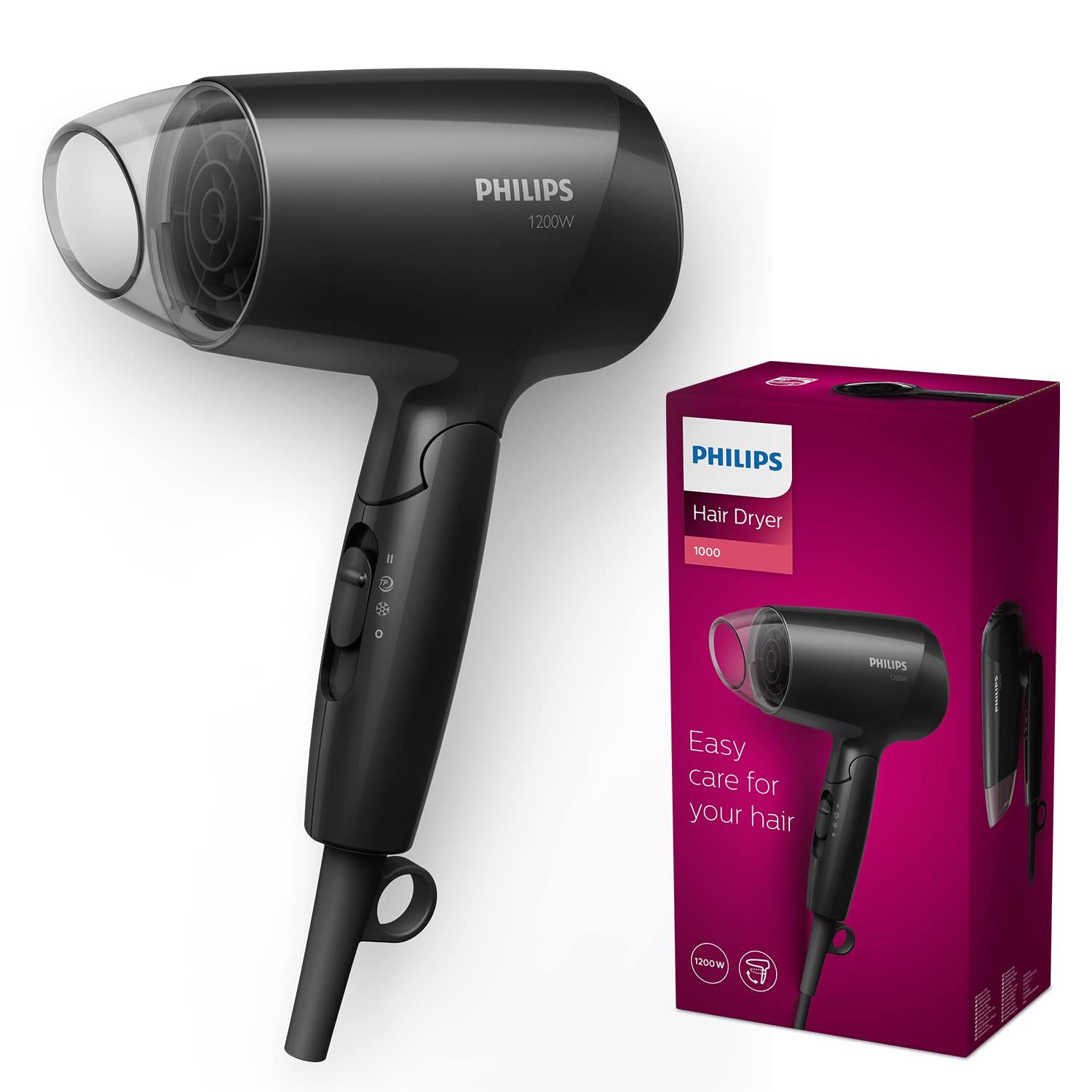 Philips Haartrockner Essential Care, 1200 W, ThermoProtect-Einstellung, kompakt und leicht