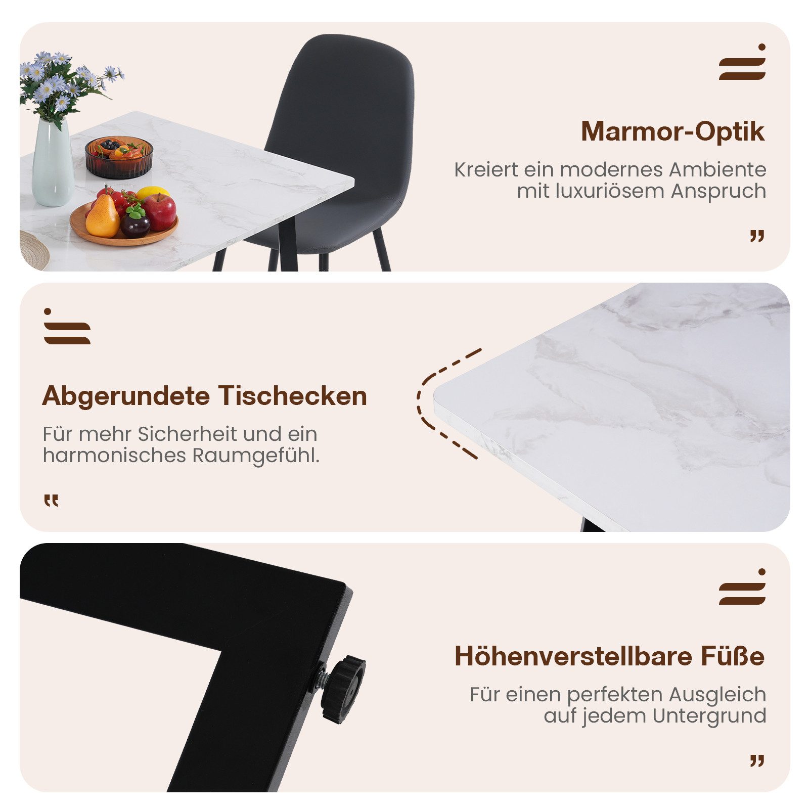 JOIVI Essgruppe 5-Teiliges Esstisch Set mit 4 Stühle, (Esszimmer Set mit Esstisch und 4 Essstühle, Essgruppe für Esszimmer, Küche, Wohnzimmer), 2 Packet