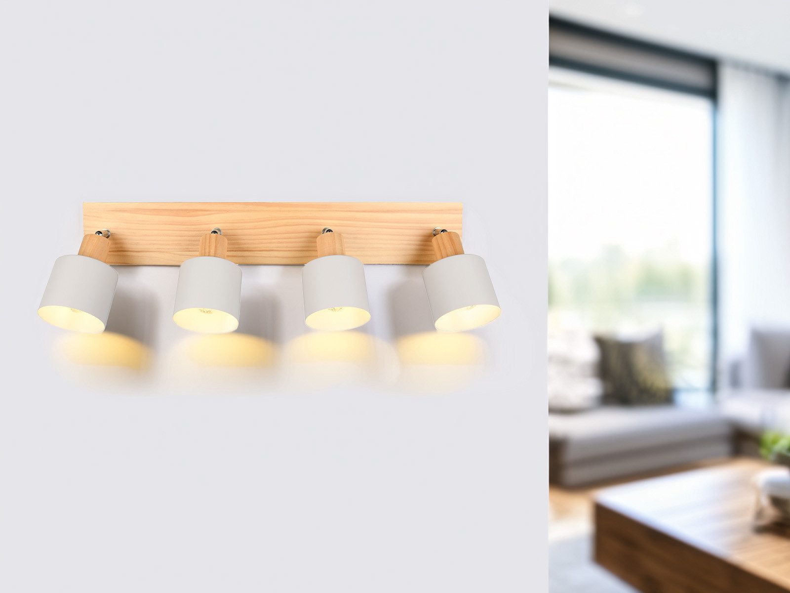 TRIO Leuchten LED Deckenstrahler, Dimmfunktion, LED wechselbar, Wamweiß, Decken-Spots & Wand-Strahler innen, Holz skandinavisch 60cm