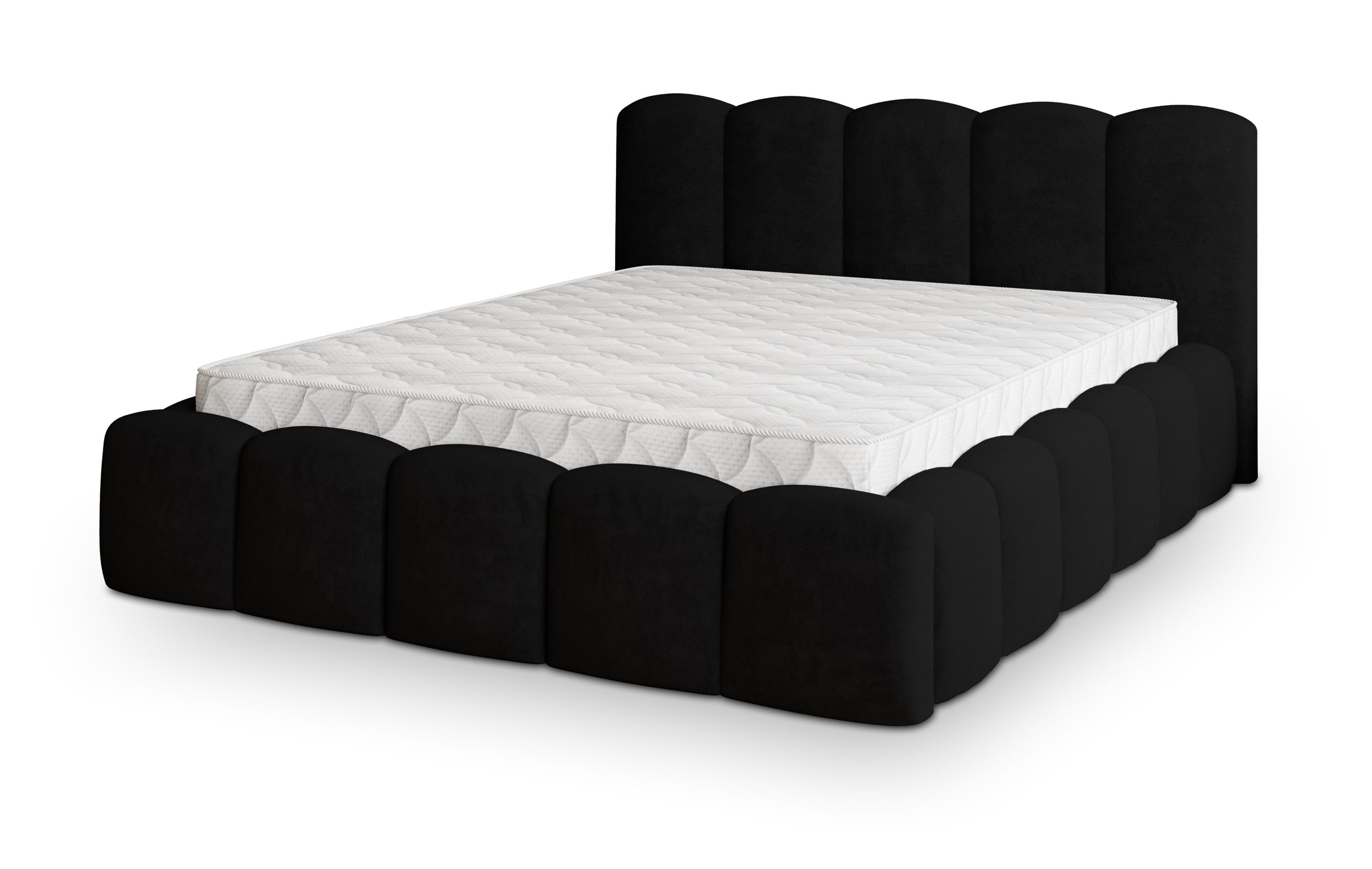 Masseno Polsterbett FALINA 200x200 cm schwarz (mit Bettkasten und Lattenrost)