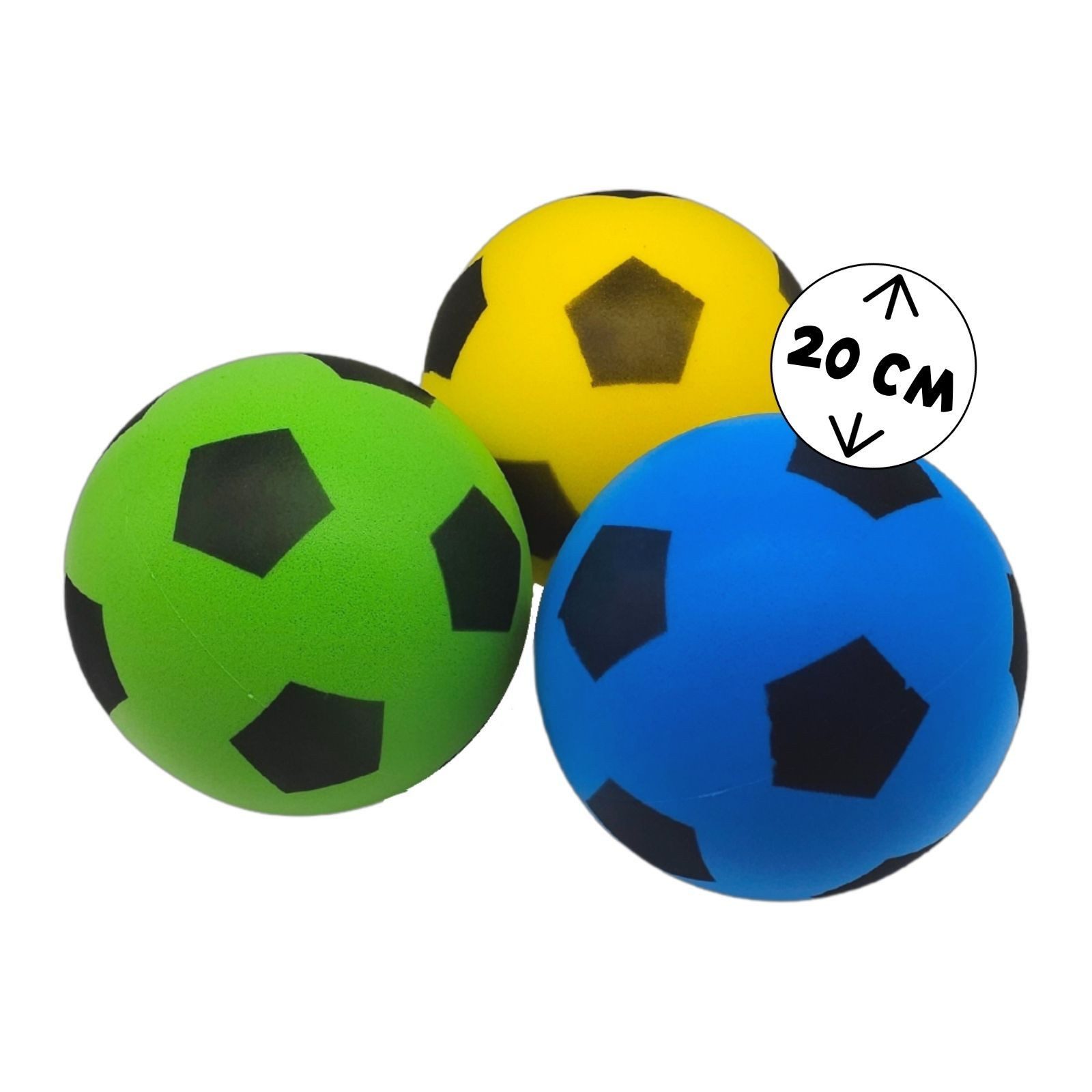 alldoro Softball Schaumstoff-Ball 3er-Set Ø 20 cm, weiche Soft-Fußbälle für Kinder ab 0, Sichere Kinderbälle in gelb, grün & blau für drinnen & draußen