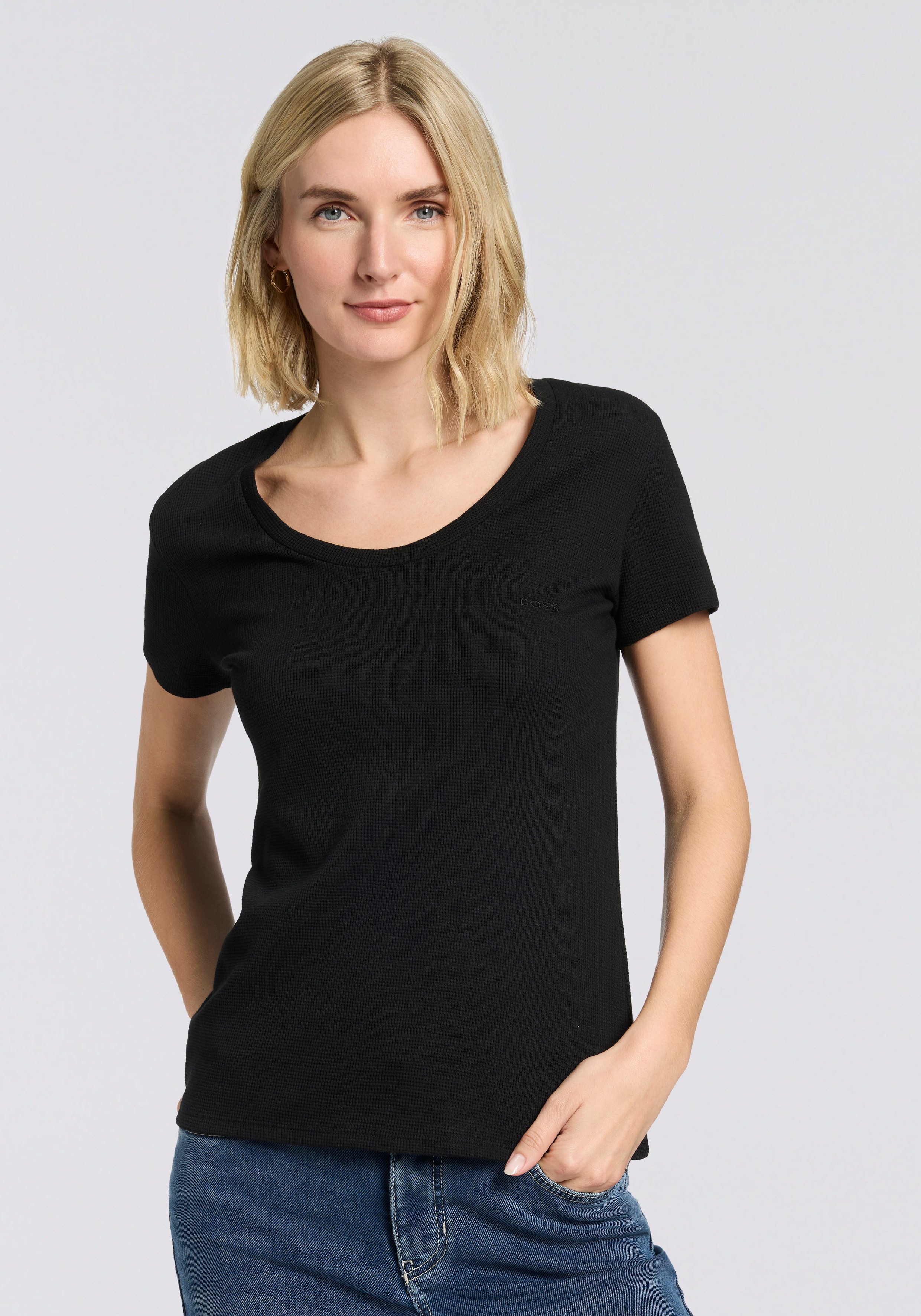 BOSS T-Shirt Rundhalsausschnitt, Waffelstruktur günstig online kaufen