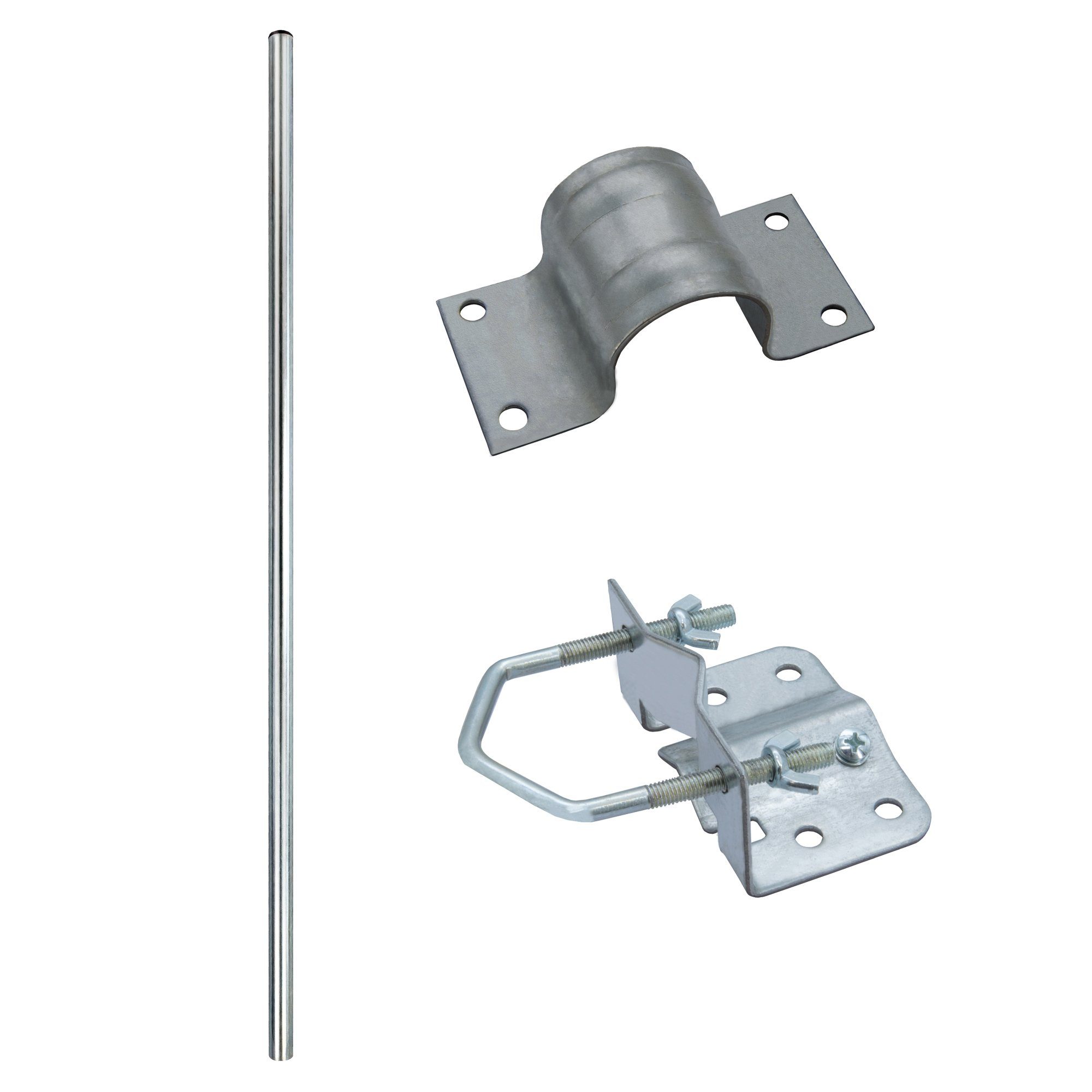 SAT-Halterung 2m Antennenmast SR-48 Stahl Ø 48mm verzinkt + Fuss + Mastschelle Stahl