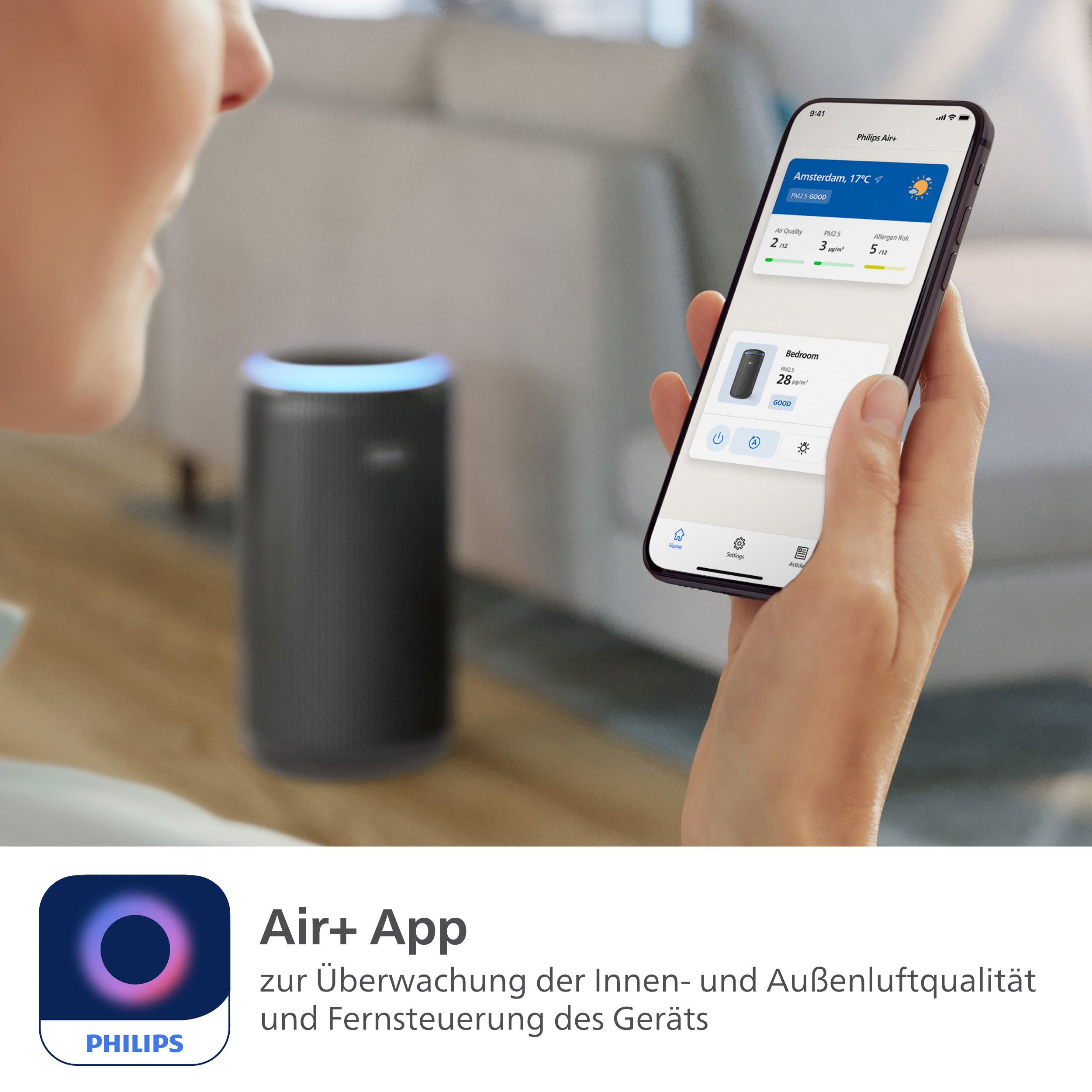Philips Luftreiniger AC4221/11 PureProtect Pro 4200 Series, Luftreinigungsrate 600 m³/h, für 156 m² Räume, 4-Schichten-HEPA-Filtersystem, leise