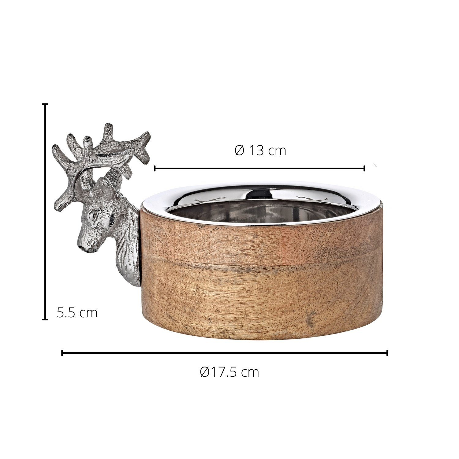 EDZARD Servierschale Hirsch, Aluminium, Mangoholz, Hirsch-Motiv, Mangoholz, Aluminium, vernickelt, H 6,5 cm