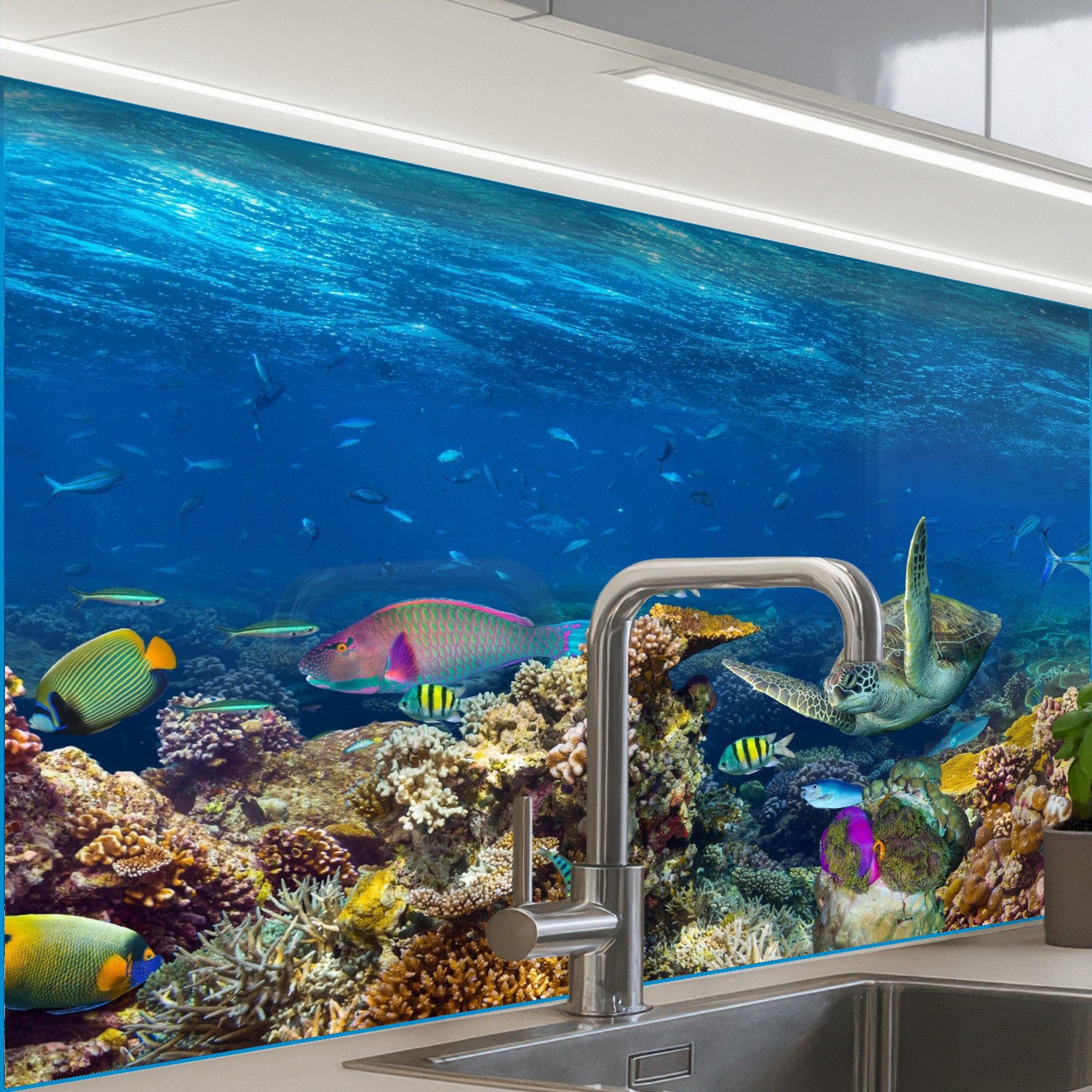 KitchenYeah Küchenrückwand Muster selbstklebend (keine Folie) Unterwasserlandschaft - Fisch - Sch, (1-tlg), Spritzschutz, Küche, Rückwand, Küchenwand, Küchenfront, 30x20 cm