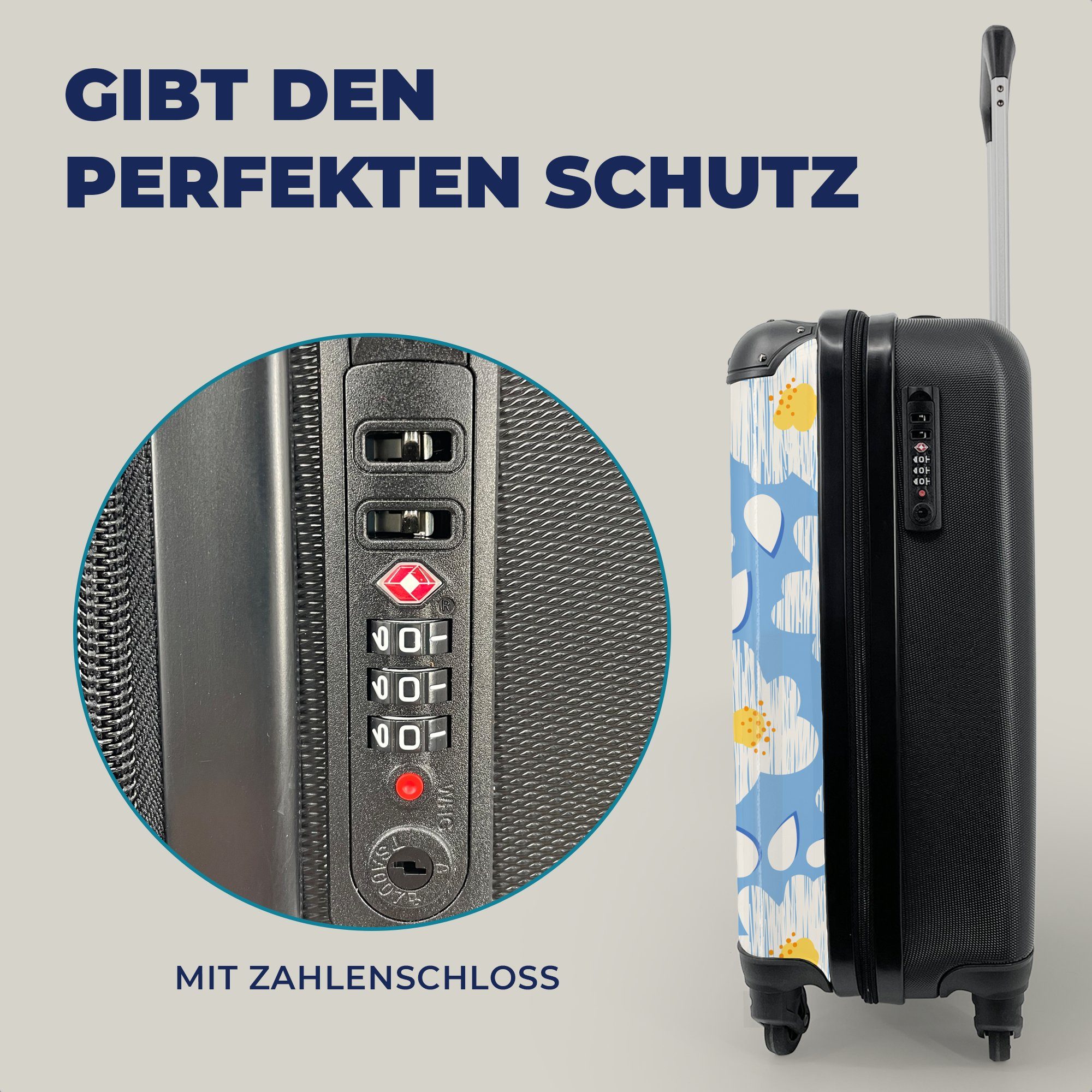 Handgepäckkoffer - Reisetasche Kind, für Kinder Trolley, - Reisekoffer MuchoWow Kinder Ferien, rollen, Mädchen - Mädchen - - 4 Blumen Handgepäck mit - Rollen, - Blau Muster