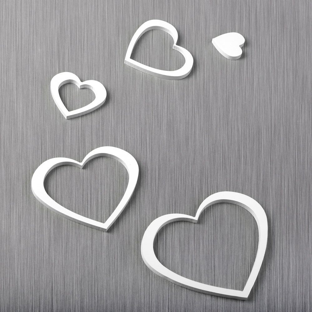 Melko Wanddekoobjekt Wandtattoo Wandaufkleber Herzen in 3D Optik Holz 5tlg. Set Wandbild (Stück), Herzen lassen sich zusammen oder getrennt befestigen