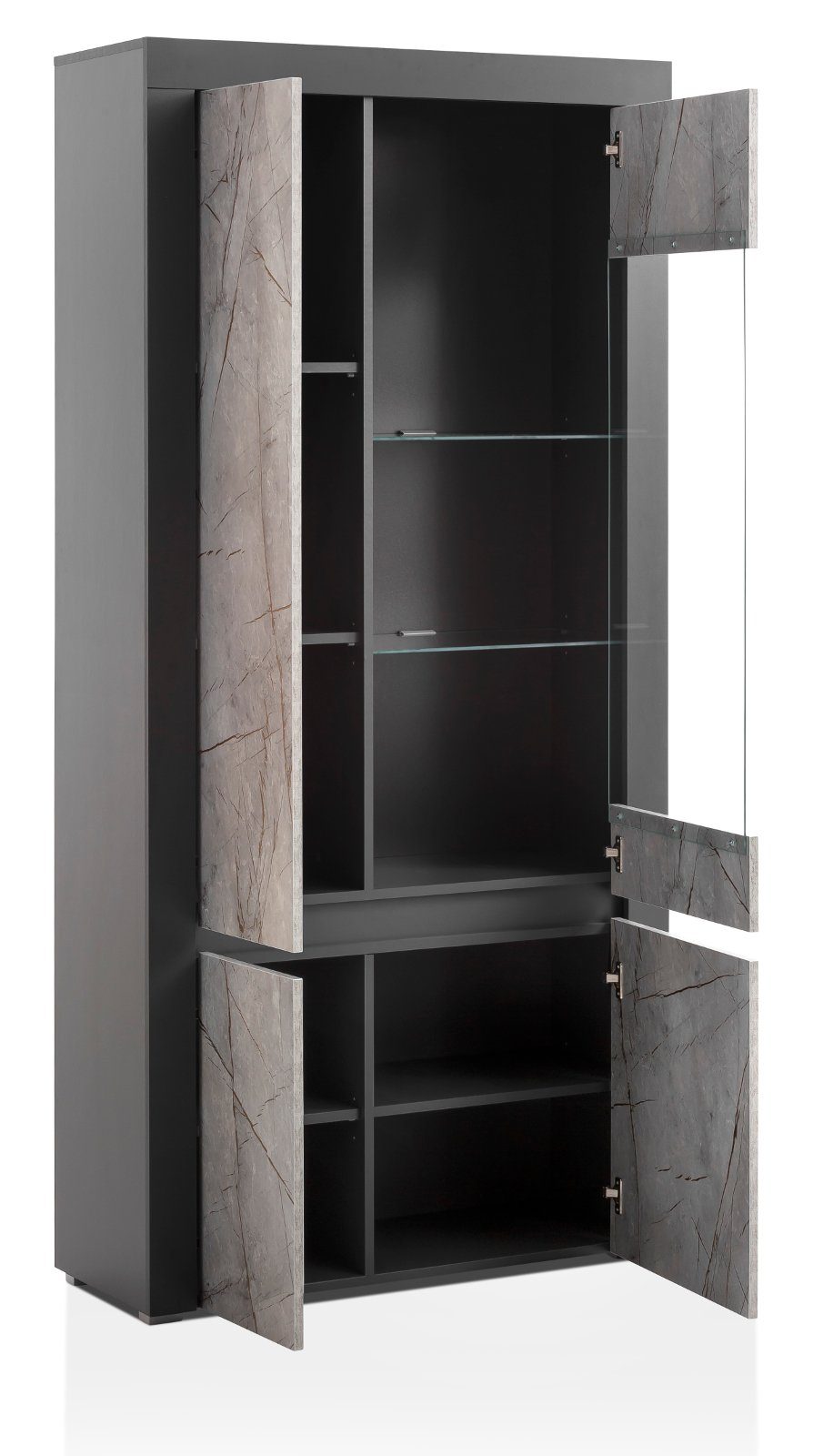 Anthrazit, oder Furn.Design 410 Set Wohnwand - weiß cm), mit Marmor-Optik 4-teilig, grau (Wohnzimmer in Airen, 380
