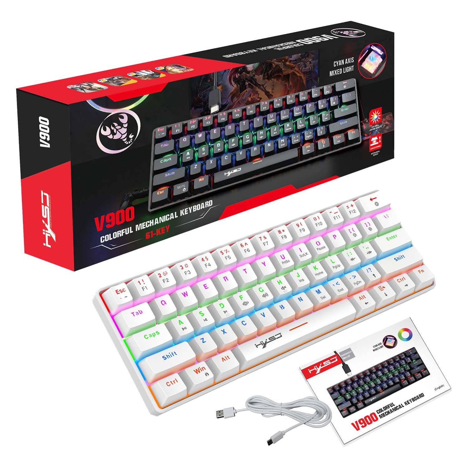 Refttenw Mechanische Tastatur mit 61 Tasten, Gaming-Tastatur, 19 Lichteffekte Gaming-Tastatur