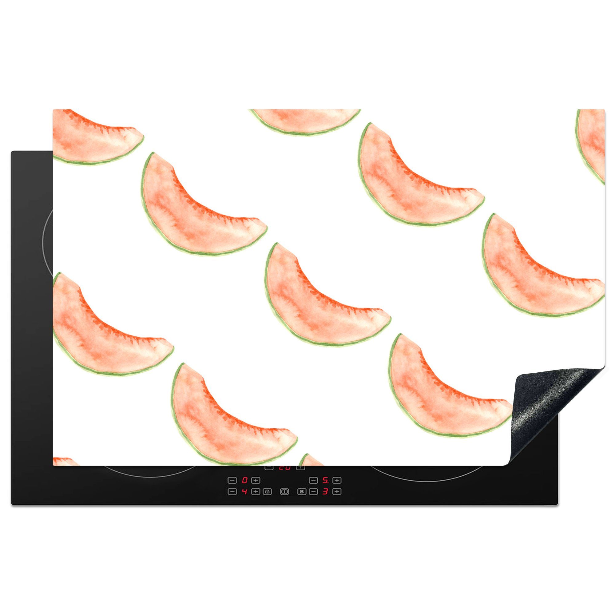 MuchoWow Herdblende-/Abdeckplatte Melone - Obst - Aquarell, Vinyl, (1 tlg), 81x52 cm, Induktionskochfeld Schutz für die küche, Ceranfeldabdeckung