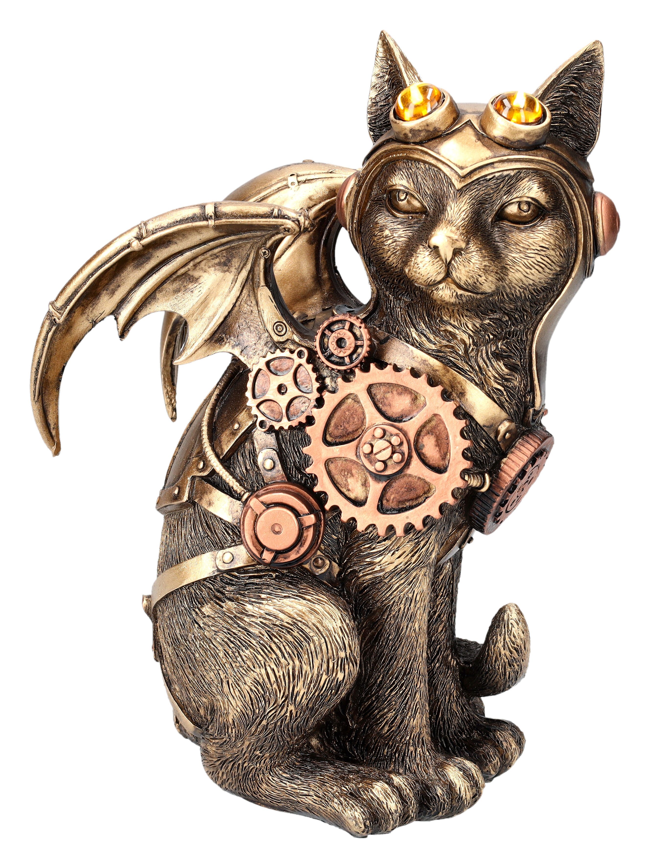 Figuren Shop GmbH Tierfigur Katzen Figur - Steampunk Kitty - Fantasy Dekofigur Tierdeko