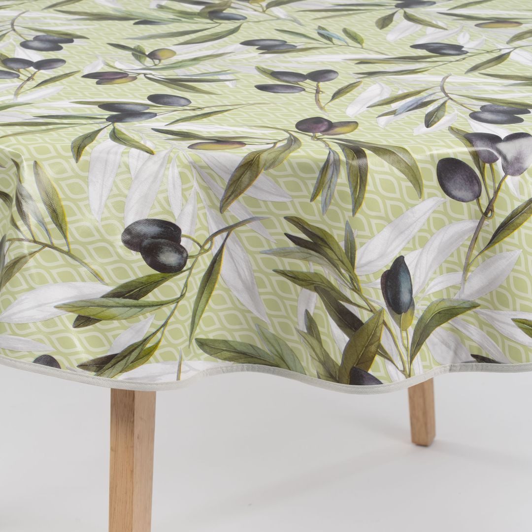 laro Tischdecke 140cm rund Wachstuchtischdecke mit Saum Mediterran Olive Grün – Bild 5 von 5
