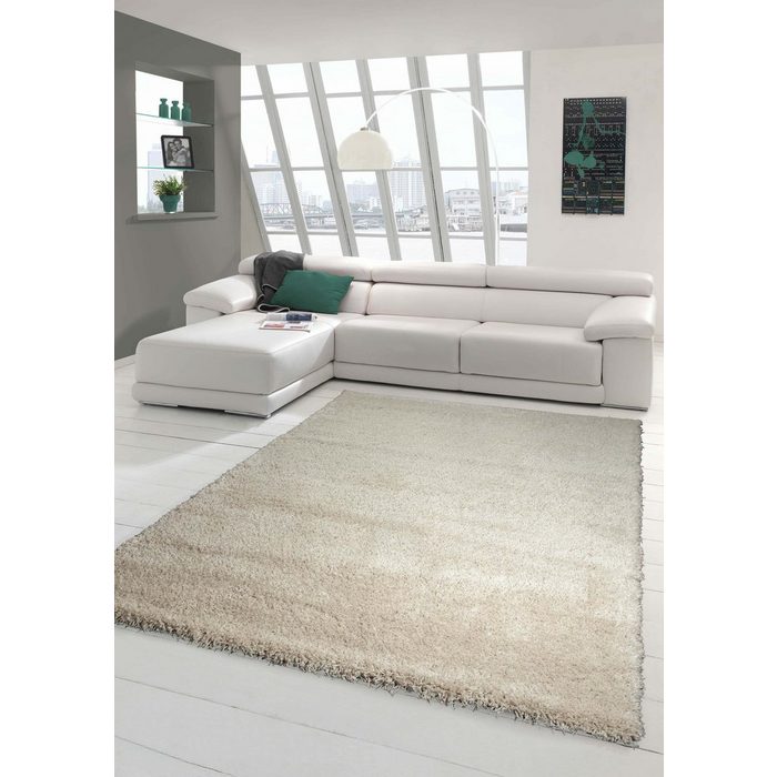 Hochflor-Teppich Shaggy Teppich Hochflor Langflor Teppich Wohnzimmer Uni Design Creme Teppich-Traum rechteckig Höhe: 50 mm