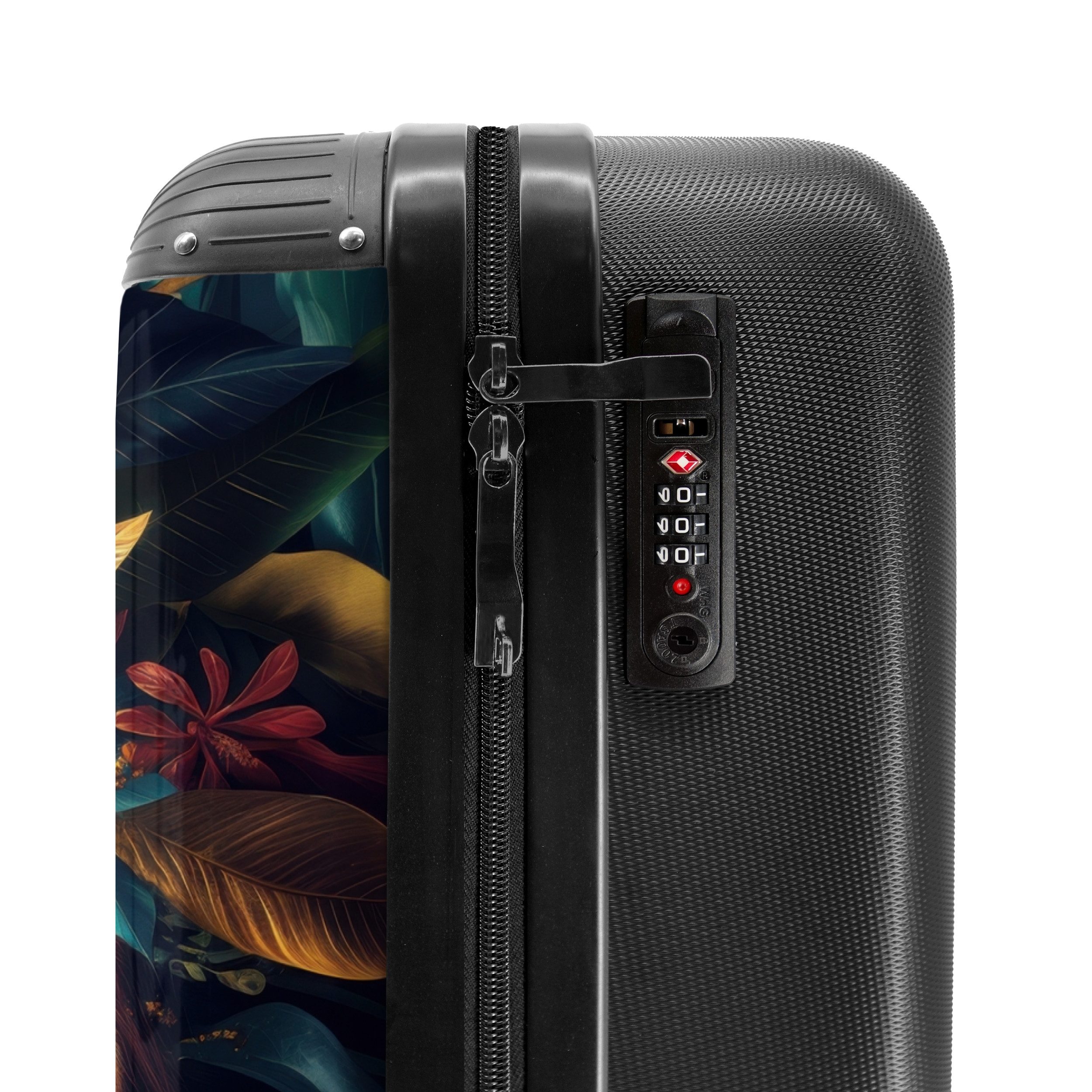 NoBoringSuitcases.com© Hartschalen-Trolley Löwe mit Blumenkrone im Dschungel 55x35x20cm, Reisetasche mit Rollen, Koffer Handgepäck Flugzeug – Bild 5 von 5
