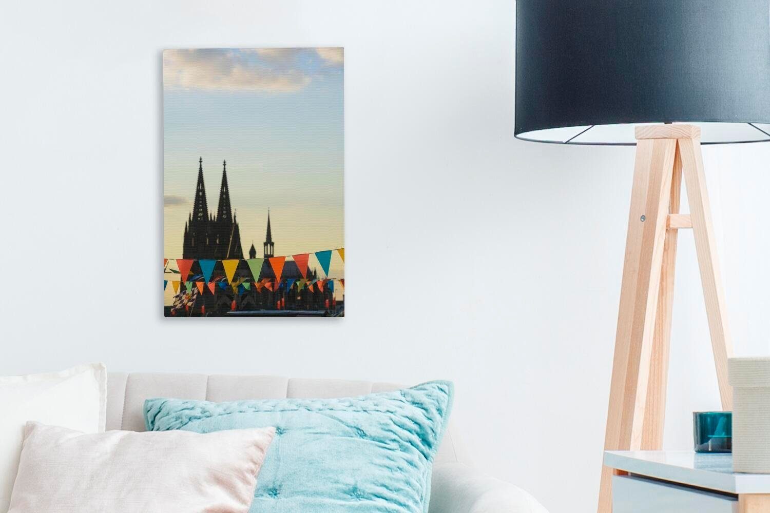 in Leinwandbild Fahnen St), vor inkl. Deutschland, dem Leinwandbild bespannt cm 20x30 Kölner Dom OneMillionCanvasses® (1 Gemälde, fertig Zackenaufhänger,