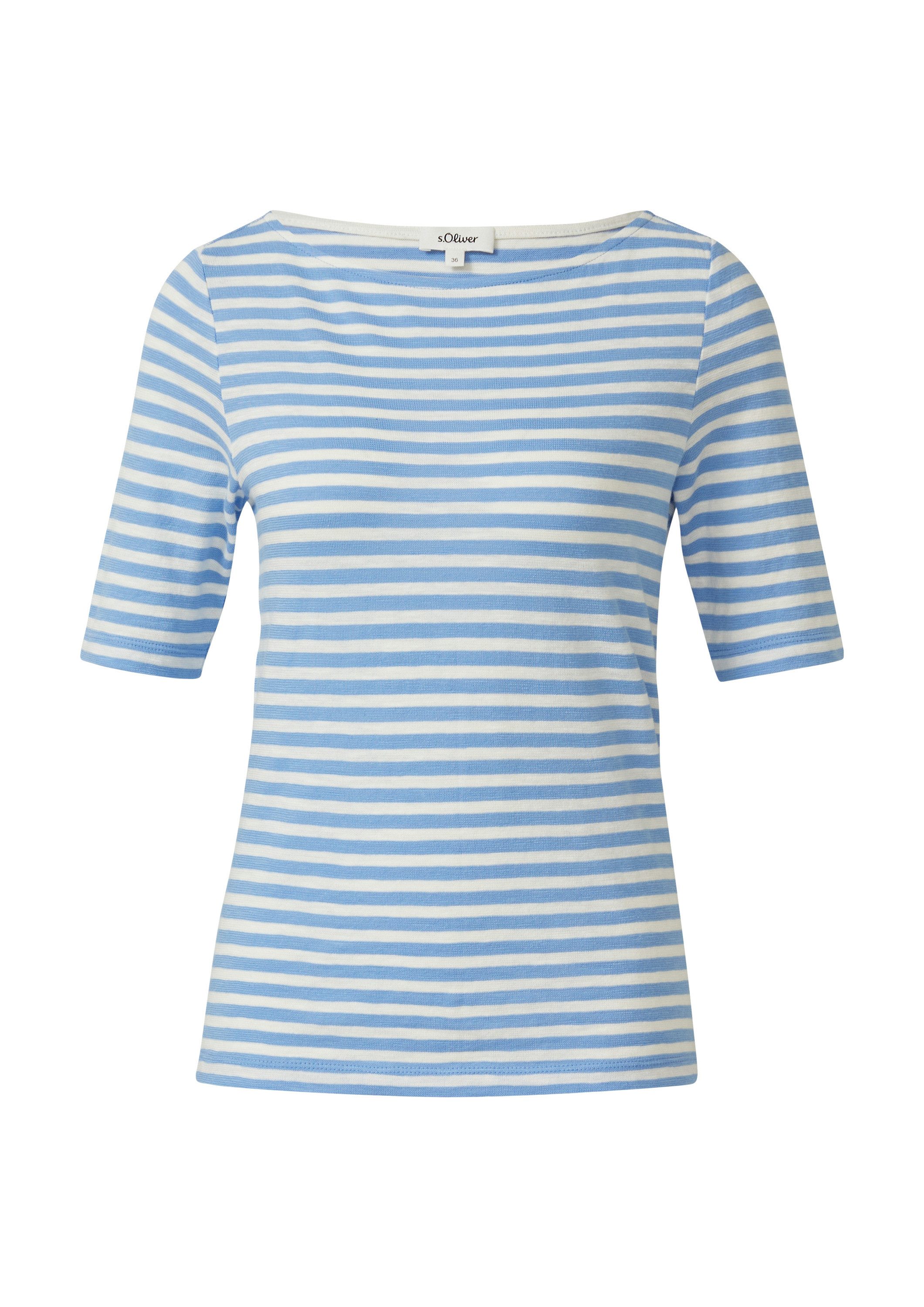 s.Oliver Kurzarmshirt T-Shirt Gestreiftes Halbarmshirt im Slim Fit mit Flammgarn