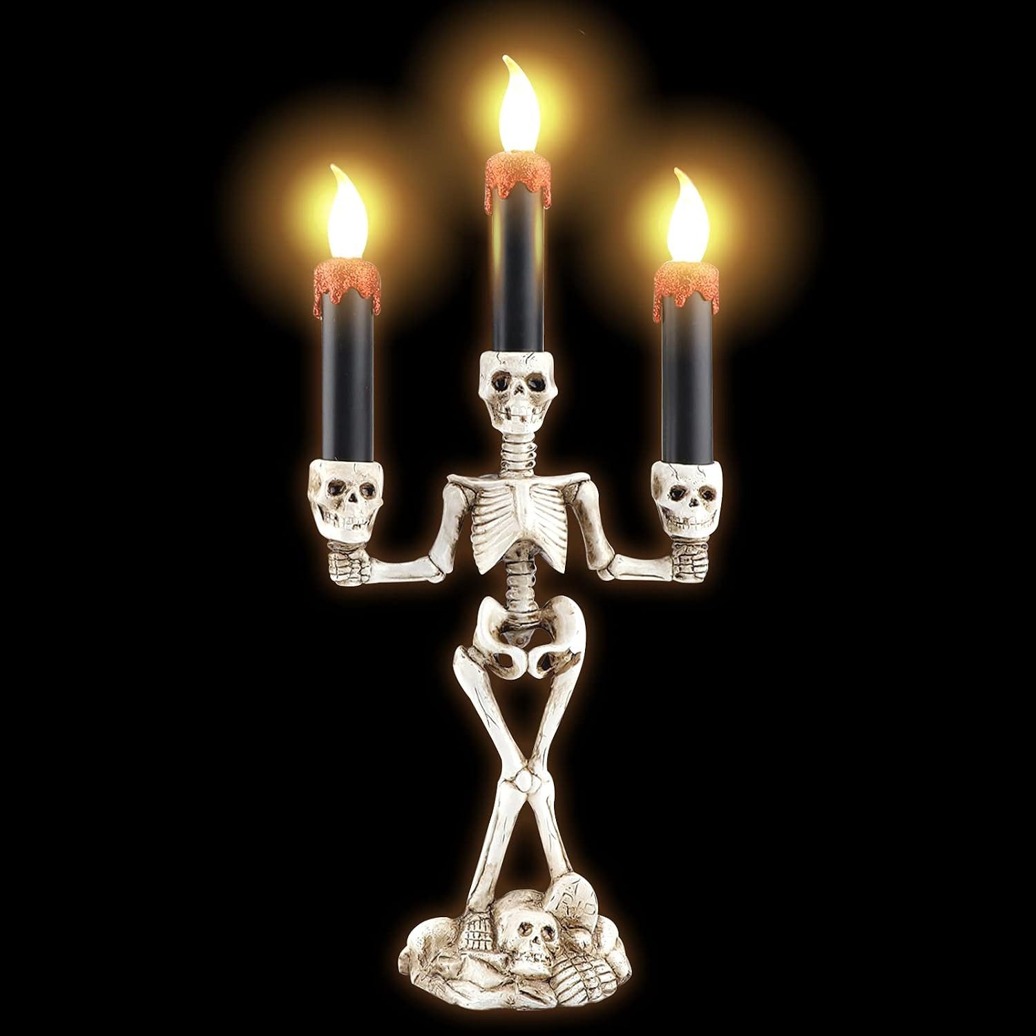 FELIXLEO Wanddekoobjekt Halloween Skelett Kandelaber LED Kerzenhalter für Party (1 St)