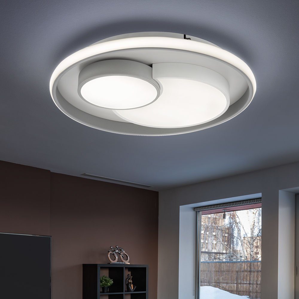 Warmweiß, grau Wohnzimmer etc-shop LED Schalter über LED-Leuchtmittel weiß Deckenleuchte LED Deckenleuchte, fest dimmbar verbaut,