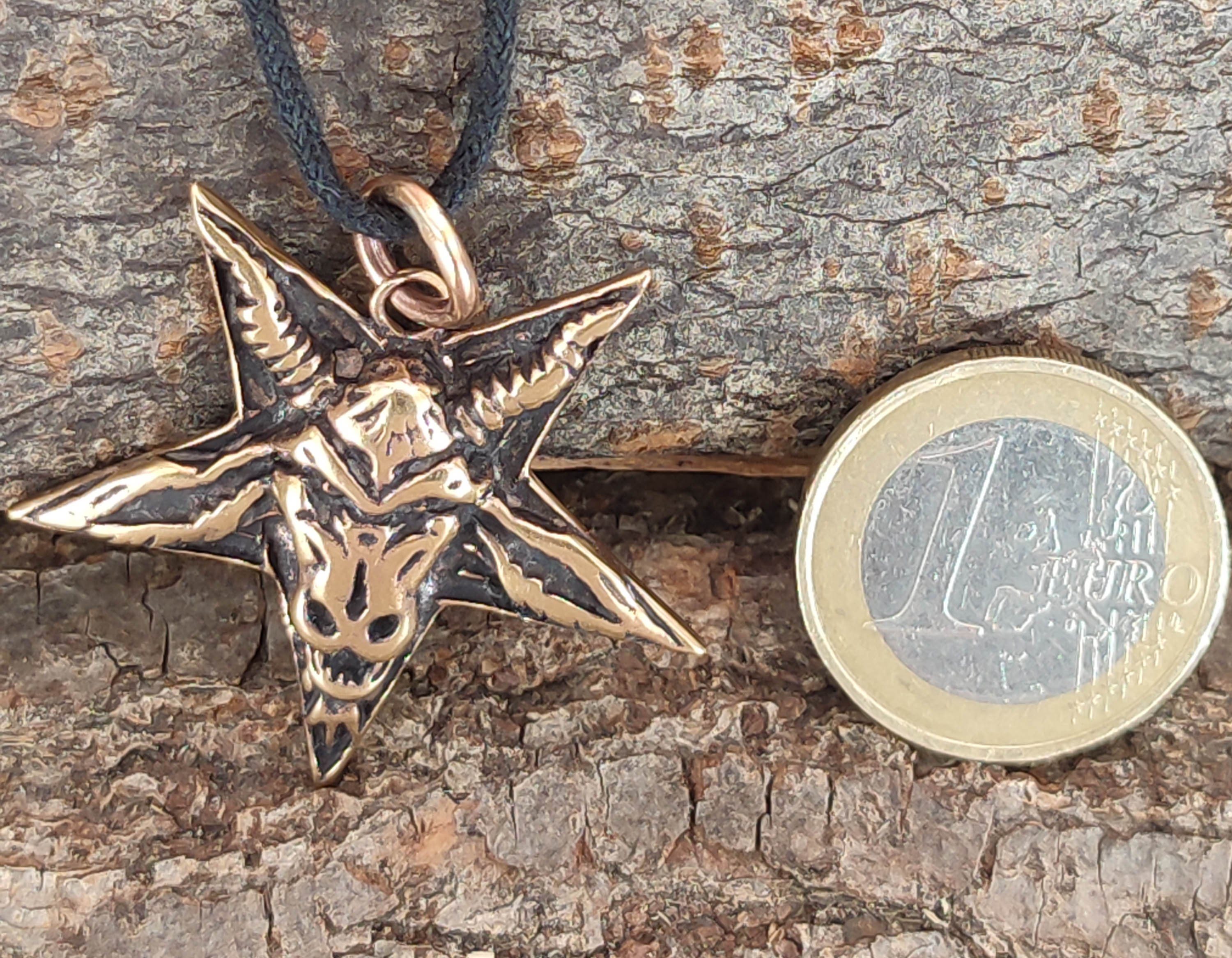 Pentagramm Hexer Satan Leather Kettenanhänger Teufel Drudenfuß Kiss Bronze Luzifer of