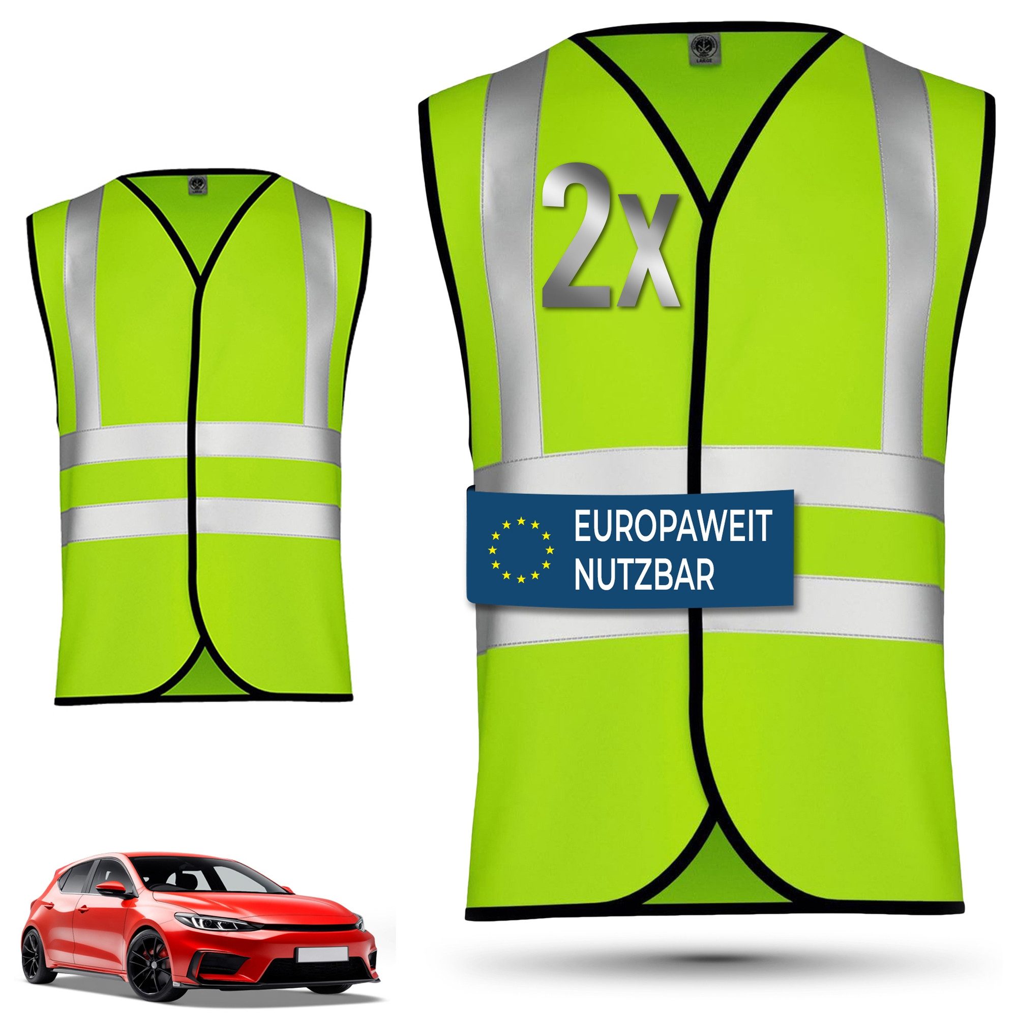 OMKA Warnweste 2 x Warnweste Set Amazon (Spar-Set) 2x Warnweste Sicherheitsweste Auto Sicherheitswarnweste Pannenweste