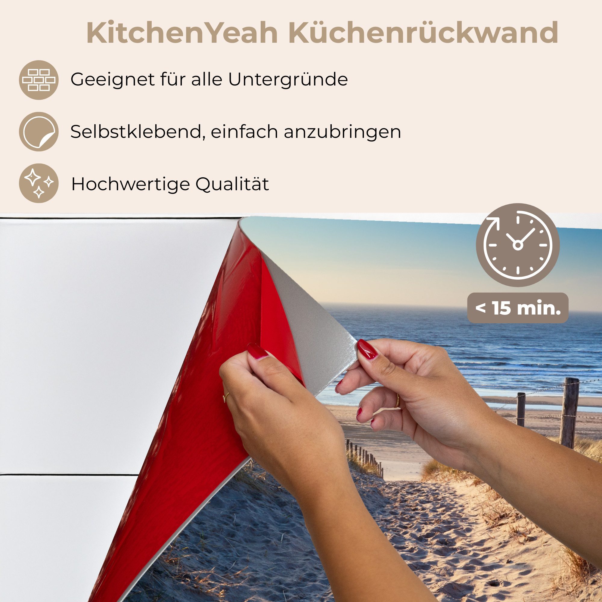 KitchenYeah Küchenrückwand selbstklebend Sand - Strand - Düne - Meer - Sommer, (1-tlg), Spritzschutz, Küche, Rückwand, Küchenwand, Küchenfront, 80x60 cm – Bild 5 von 5