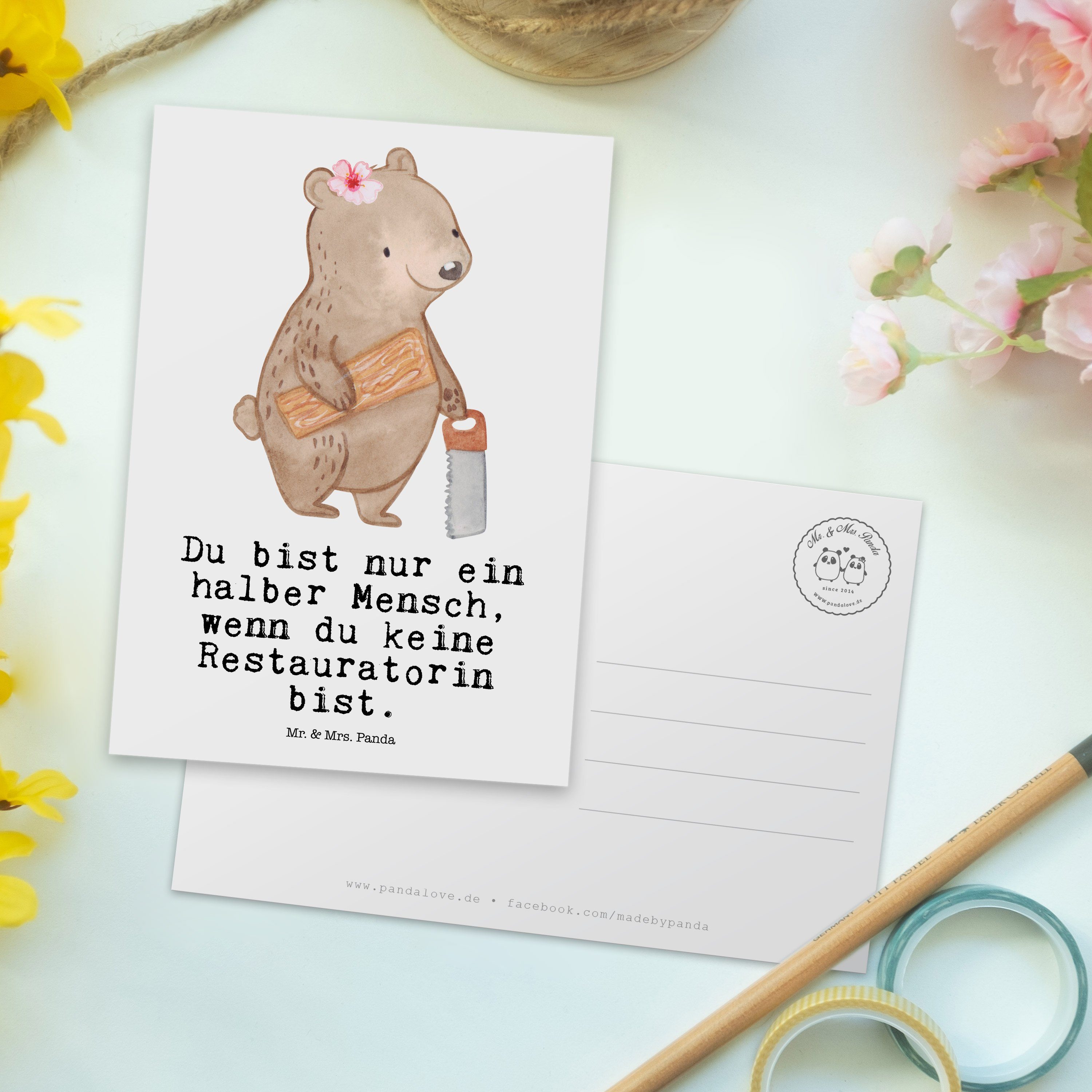 Mr. & Geburts Herz Mitarbeiter, Firma, - mit Postkarte Weiß - Restauratorin Mrs. Geschenk, Panda