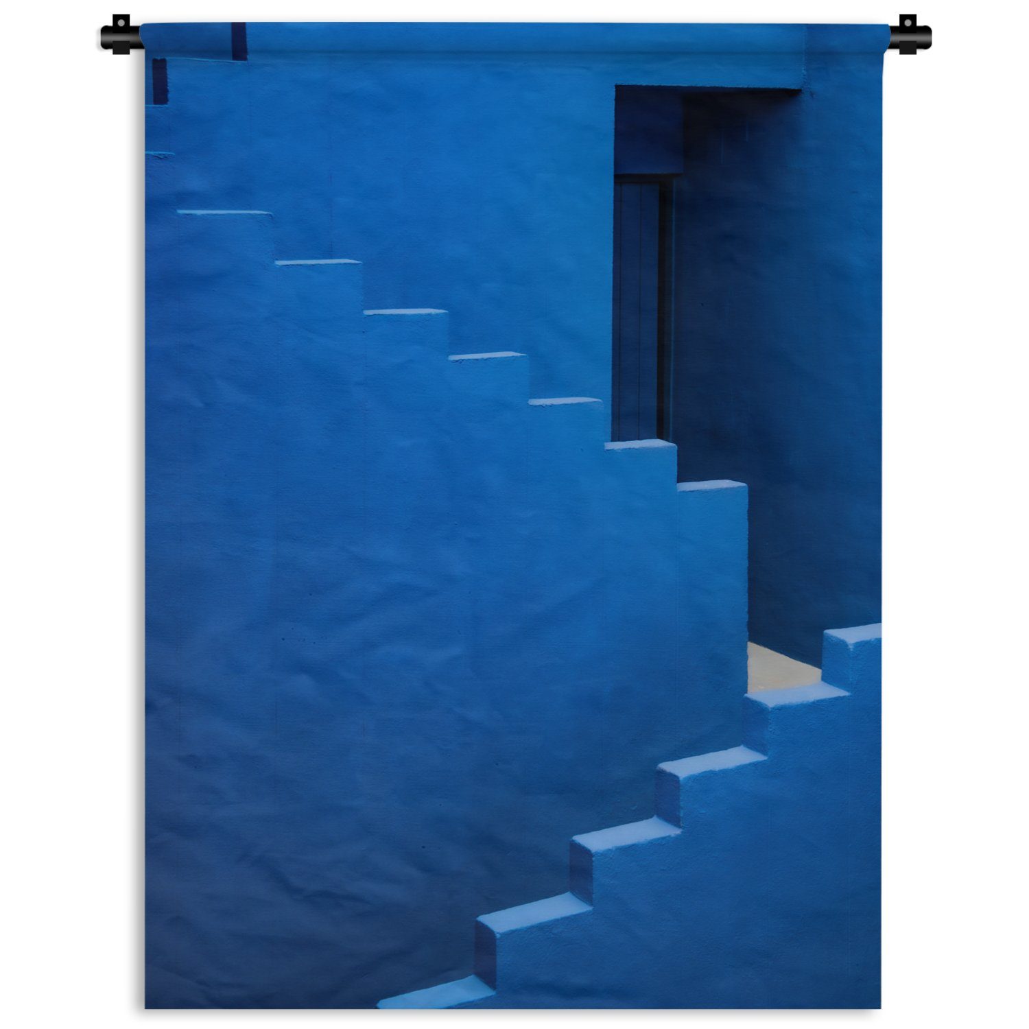 Wohnzimmer, MuchoWow - Blau an für Treppe Architektur der - Deko Schlafzimmer Wand, Gebäude, Wanddekoobjekt Tapisserie, -