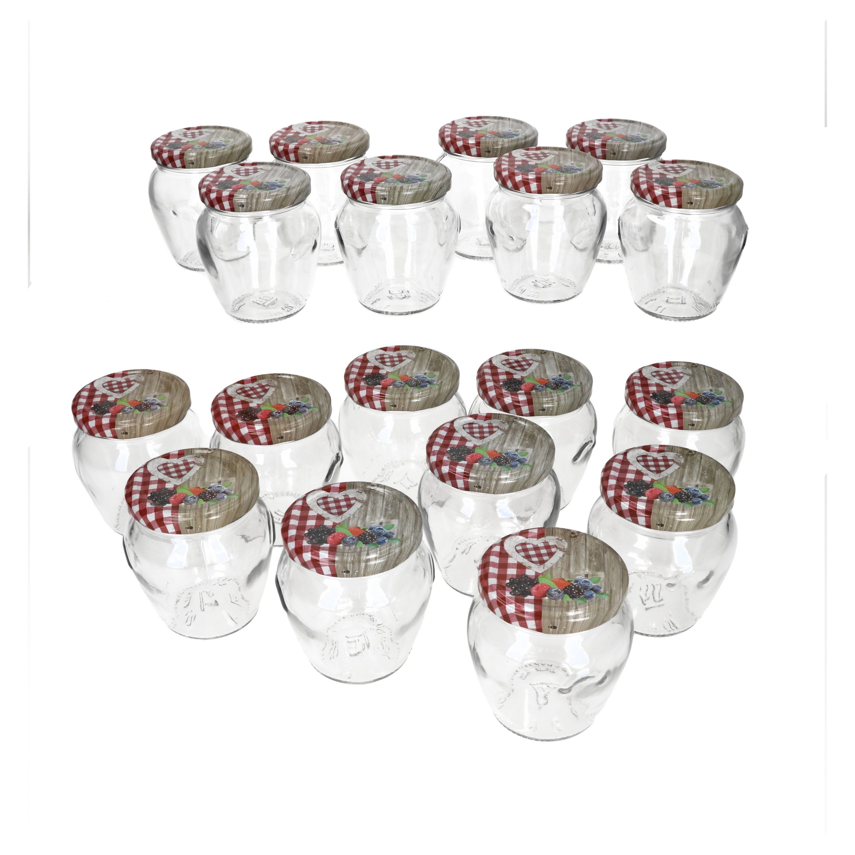 MamboCat Einmachglas Mambocat 20er Set Marmeladengläser 212 ml Holz-Herz Rot Beeren Deckel, Glas – Bild 2 von 5