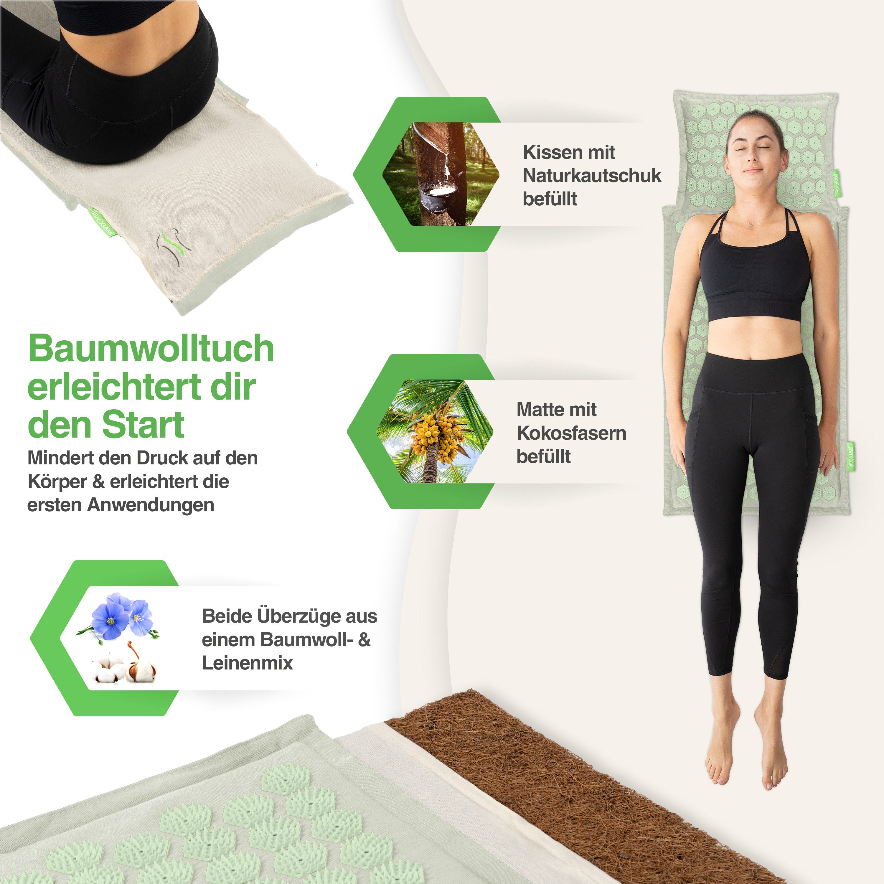 BACKLAxx® Akupressurmatte Set "Original" - Akupunkturmatte mit Stacheln (5-tlg. Akupressur Set, inkl. Akupressurmatte - & Kissen, Lendenkissen, Tragetasche & Tu – Bild 3 von 5