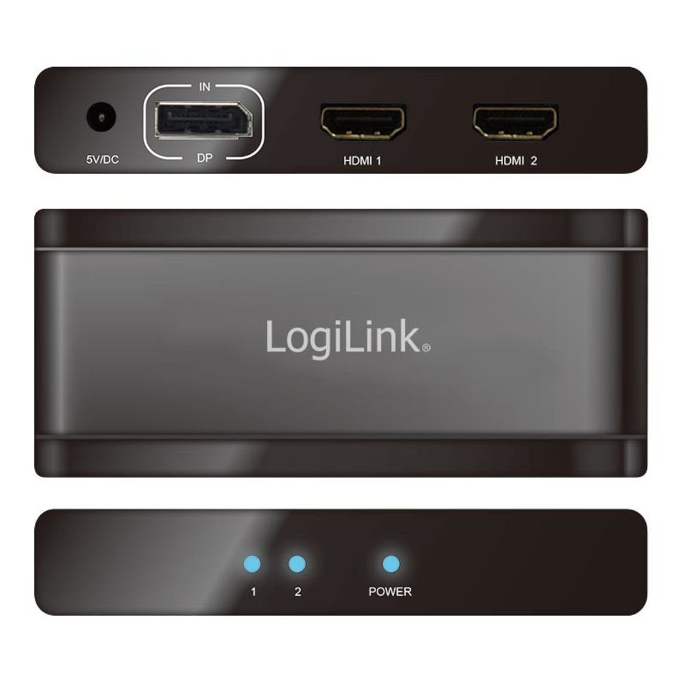 LogiLink HDMI-Splitter DisplayPort-Splitter CV0093, 4K DisplayPort 1.2 zu 2x HMDI Splitter, Switch, Ultra HD, schwarz