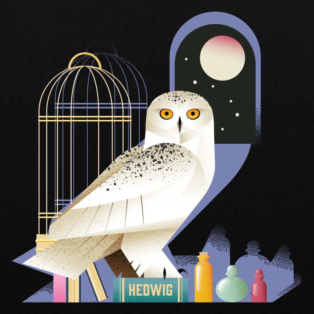 Spreadshirt Henkeltasche Harry Potter Eule Hedwig Bei Nacht Stoffbeutel (1-tlg)