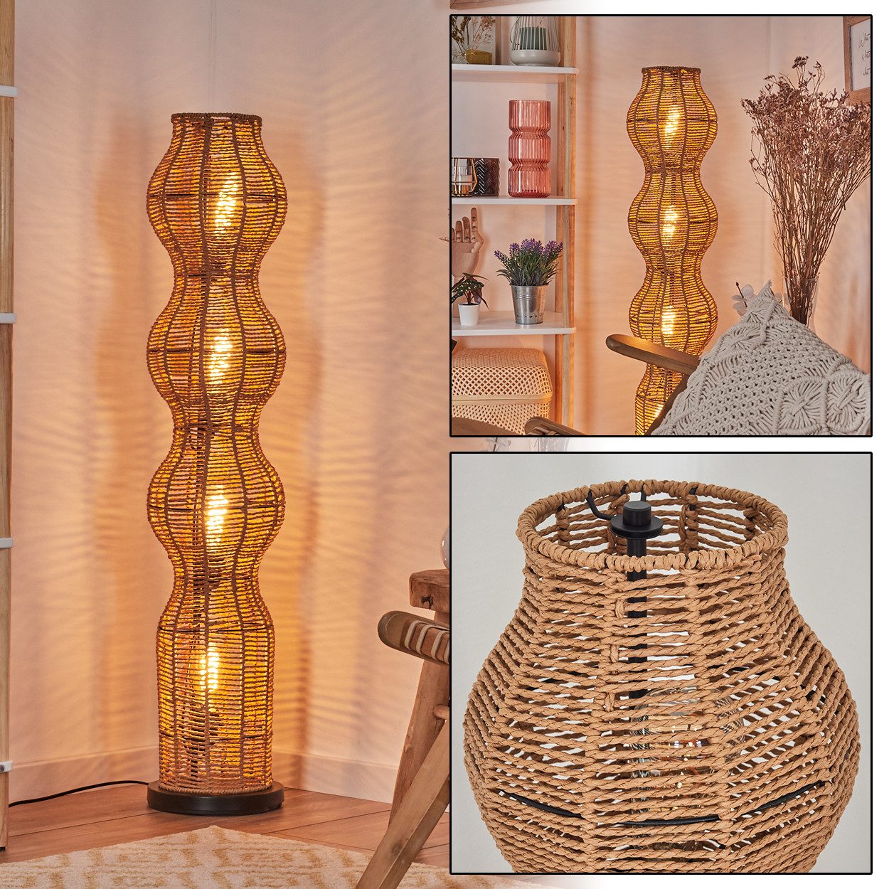 Stehlampe Stehlampe mit Schirm aus Rattan im skandinavischen Design
